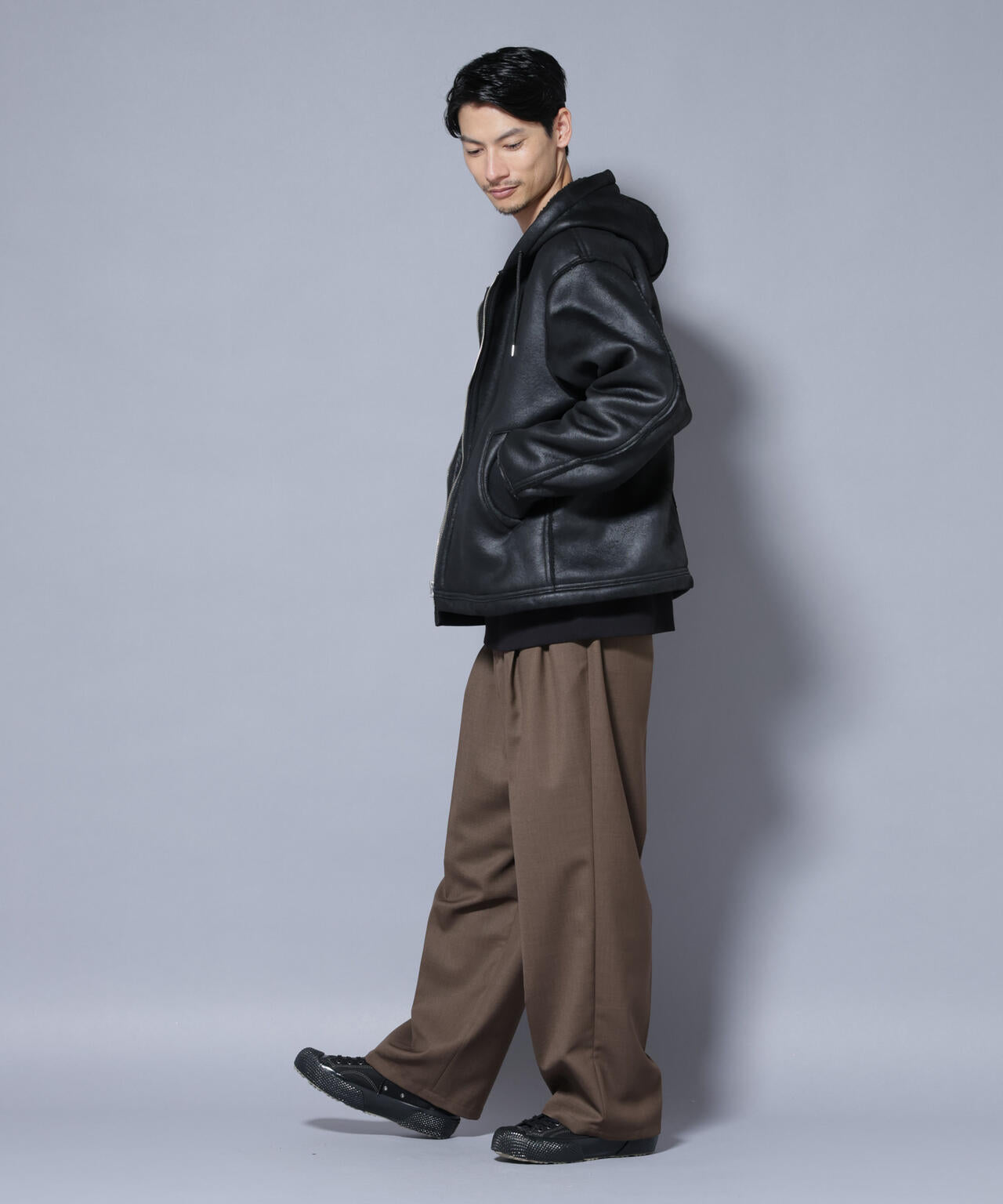 クラックフェイクムートンフードブルゾン 6685212229