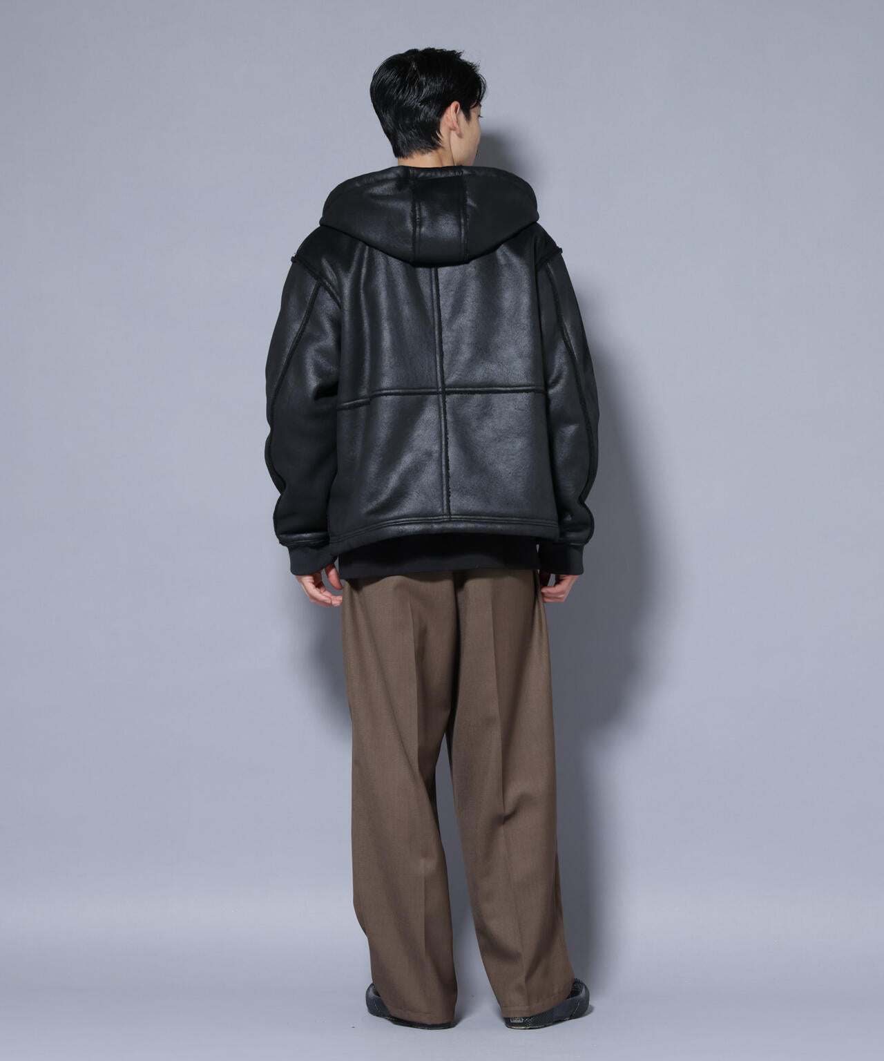 クラックフェイクムートンフードブルゾン