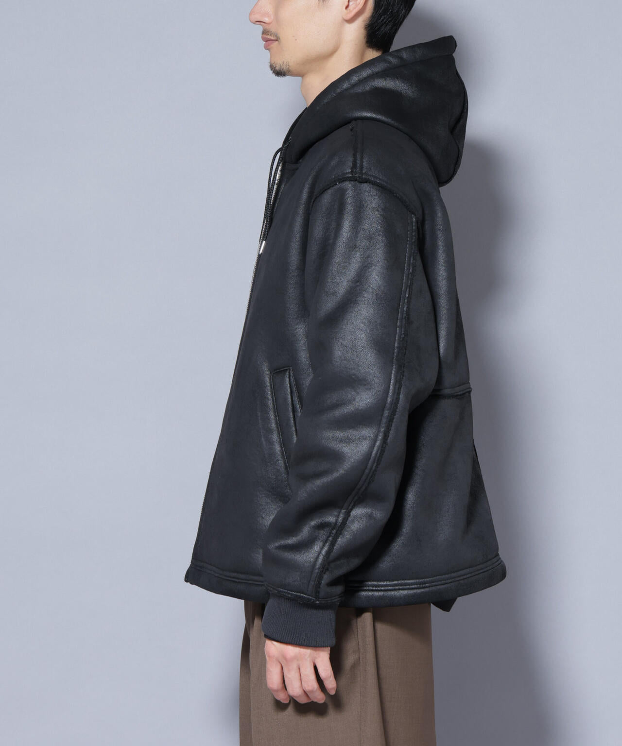 クラックフェイクムートンフードブルゾン 6685212229