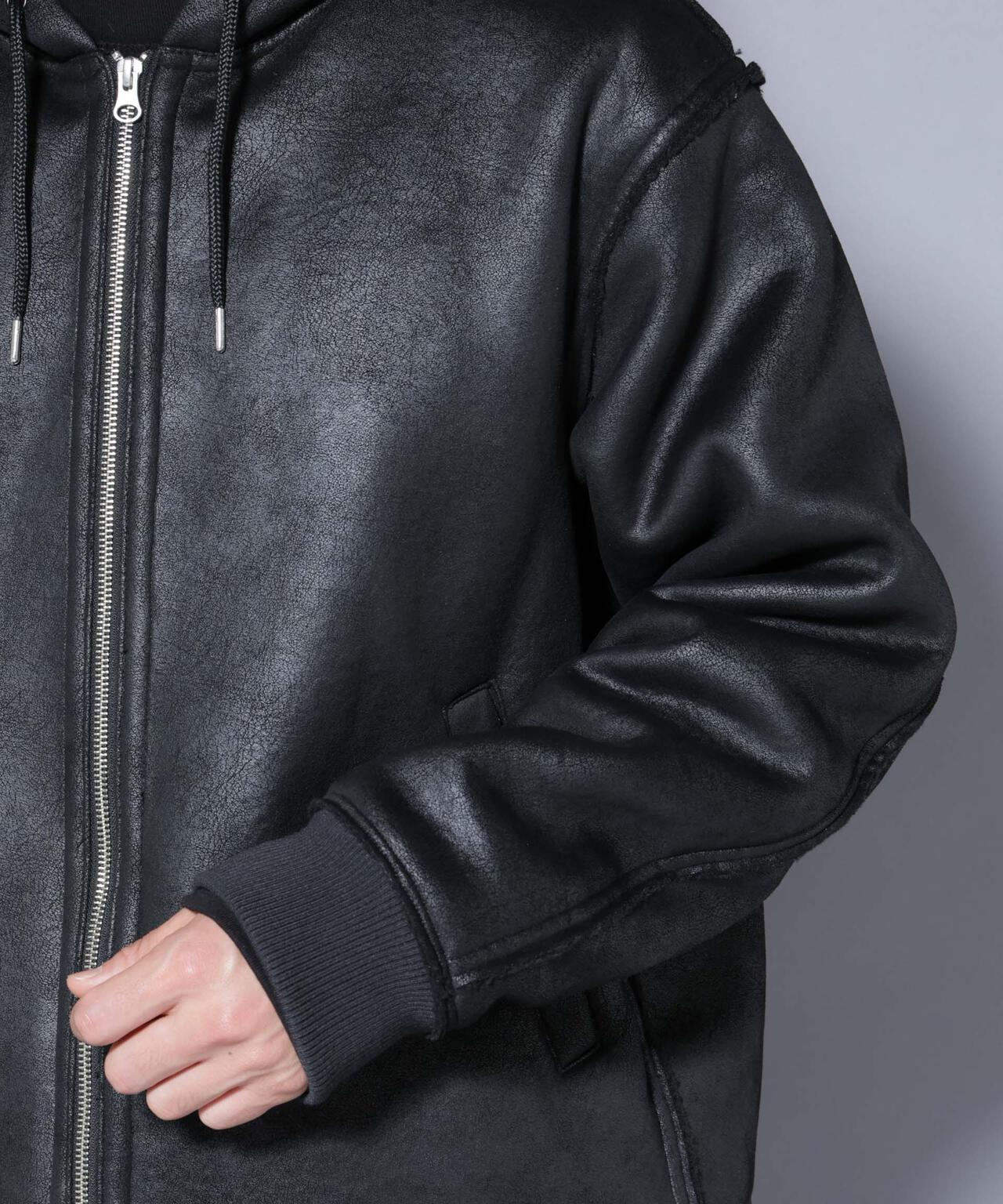 クラックフェイクムートンフードブルゾン 6685212229