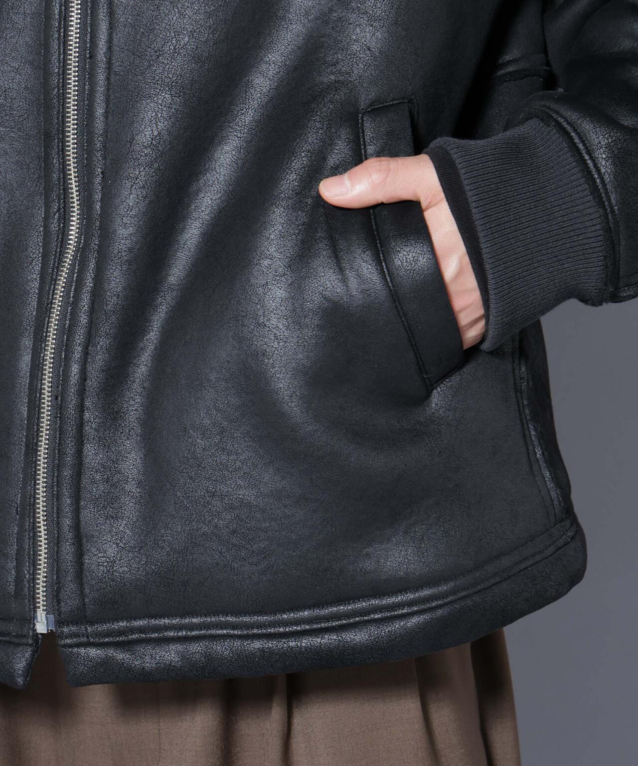 クラックフェイクムートンフードブルゾン 6685212229