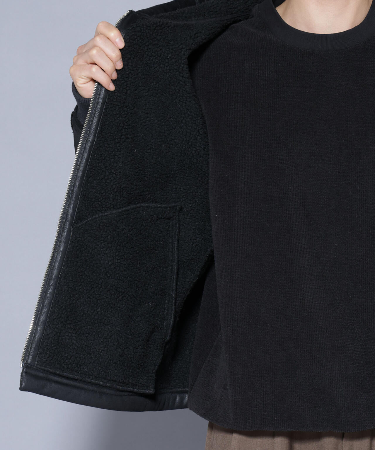 クラックフェイクムートンフードブルゾン 6685212229