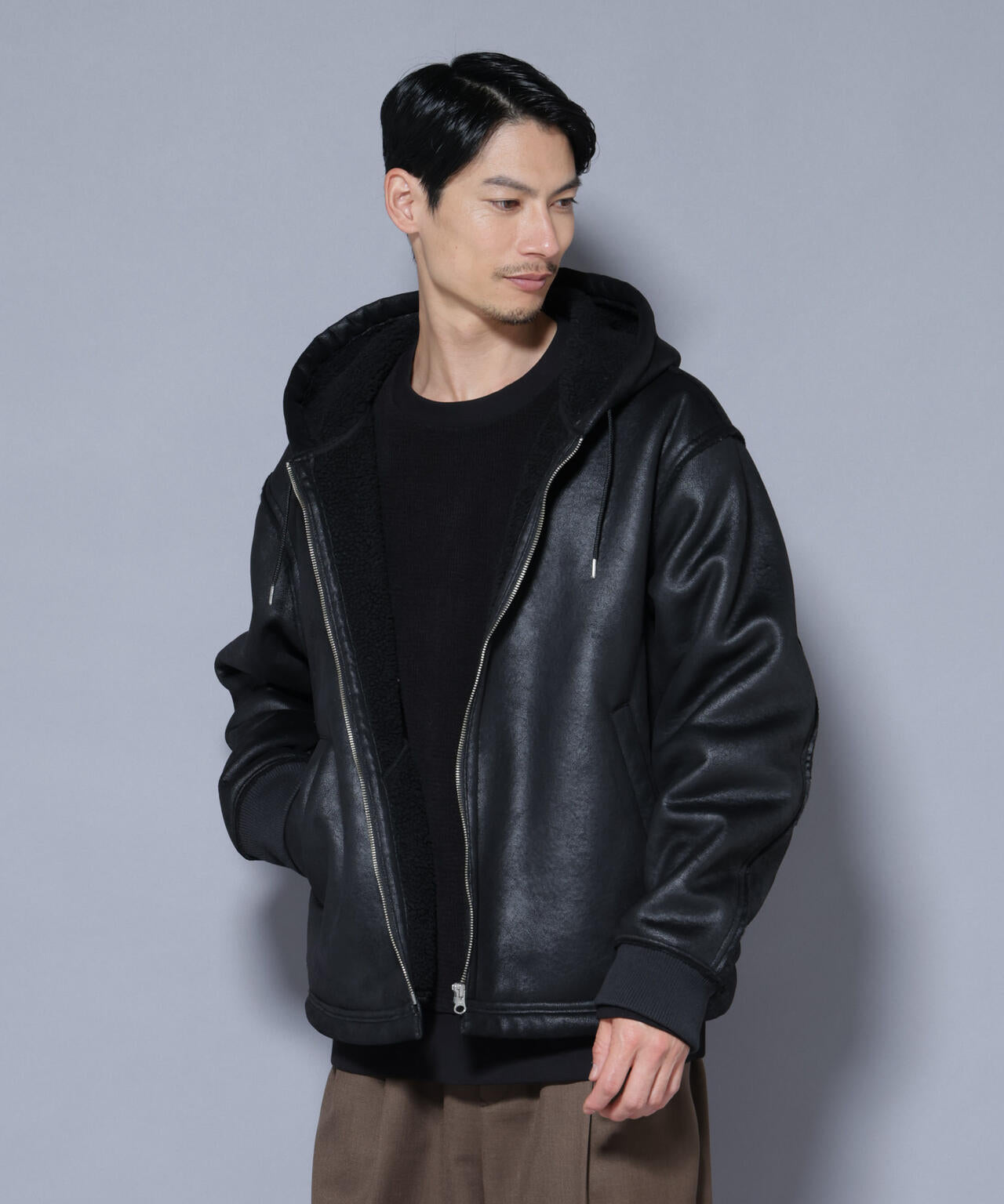 クラックフェイクムートンフードブルゾン 6685212229