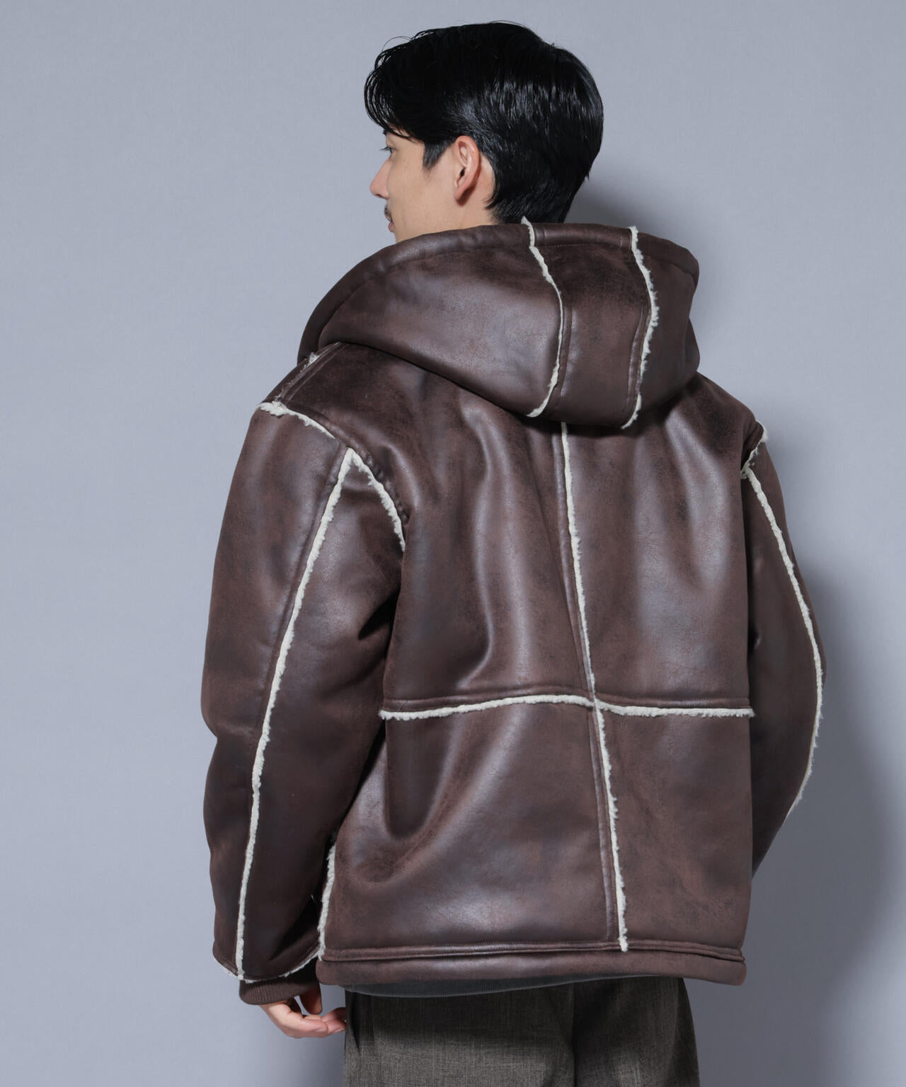 クラックフェイクムートンフードブルゾン