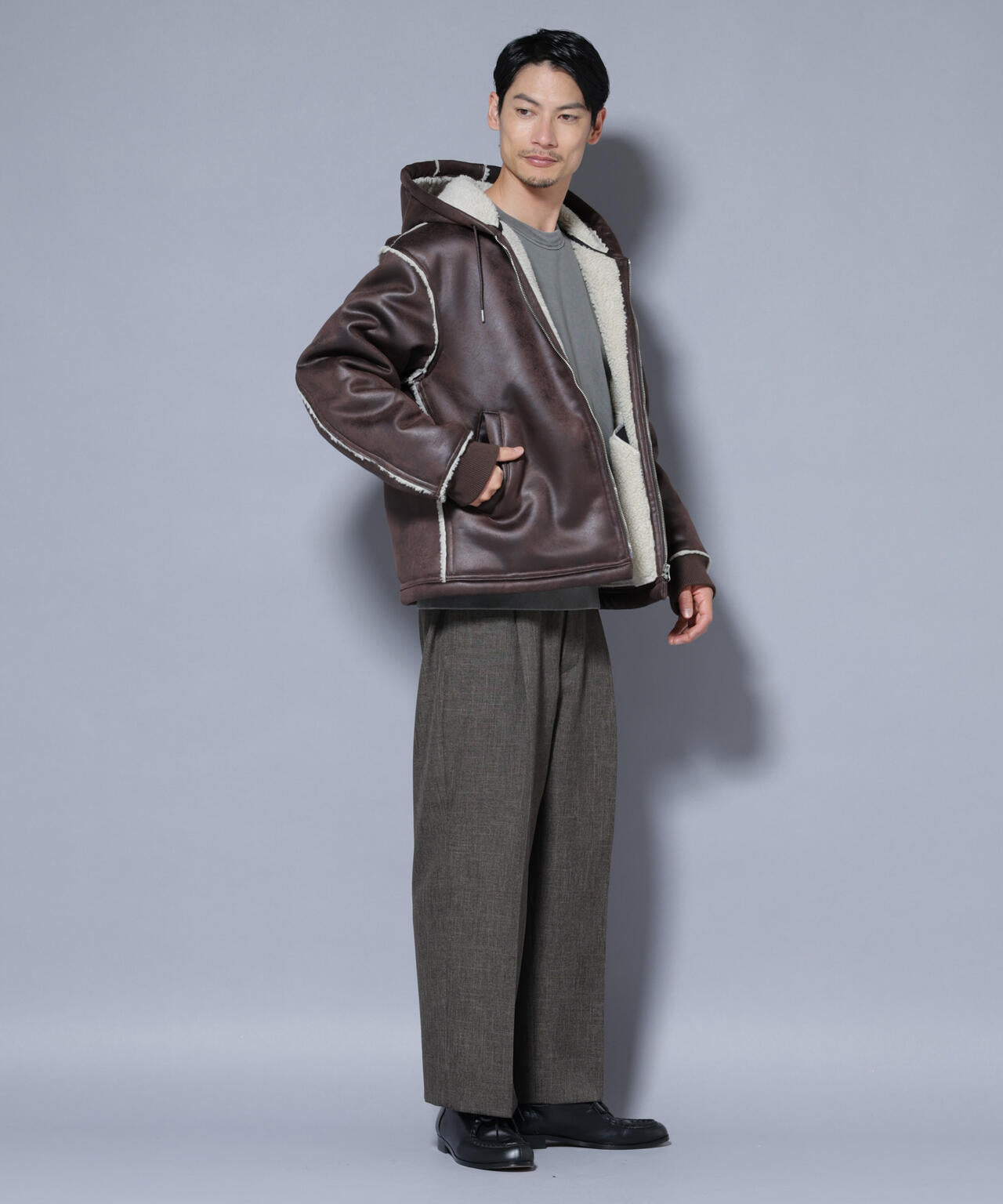 クラックフェイクムートンフードブルゾン 6685212229