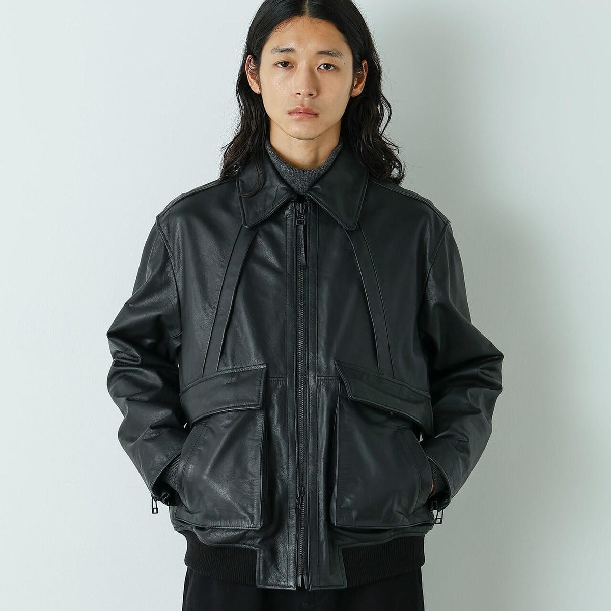 85新品/24Karats レザー×ニット ジャケットSライダースジャケット HOTEL PALACE｣ シングルライダース レザーJKT