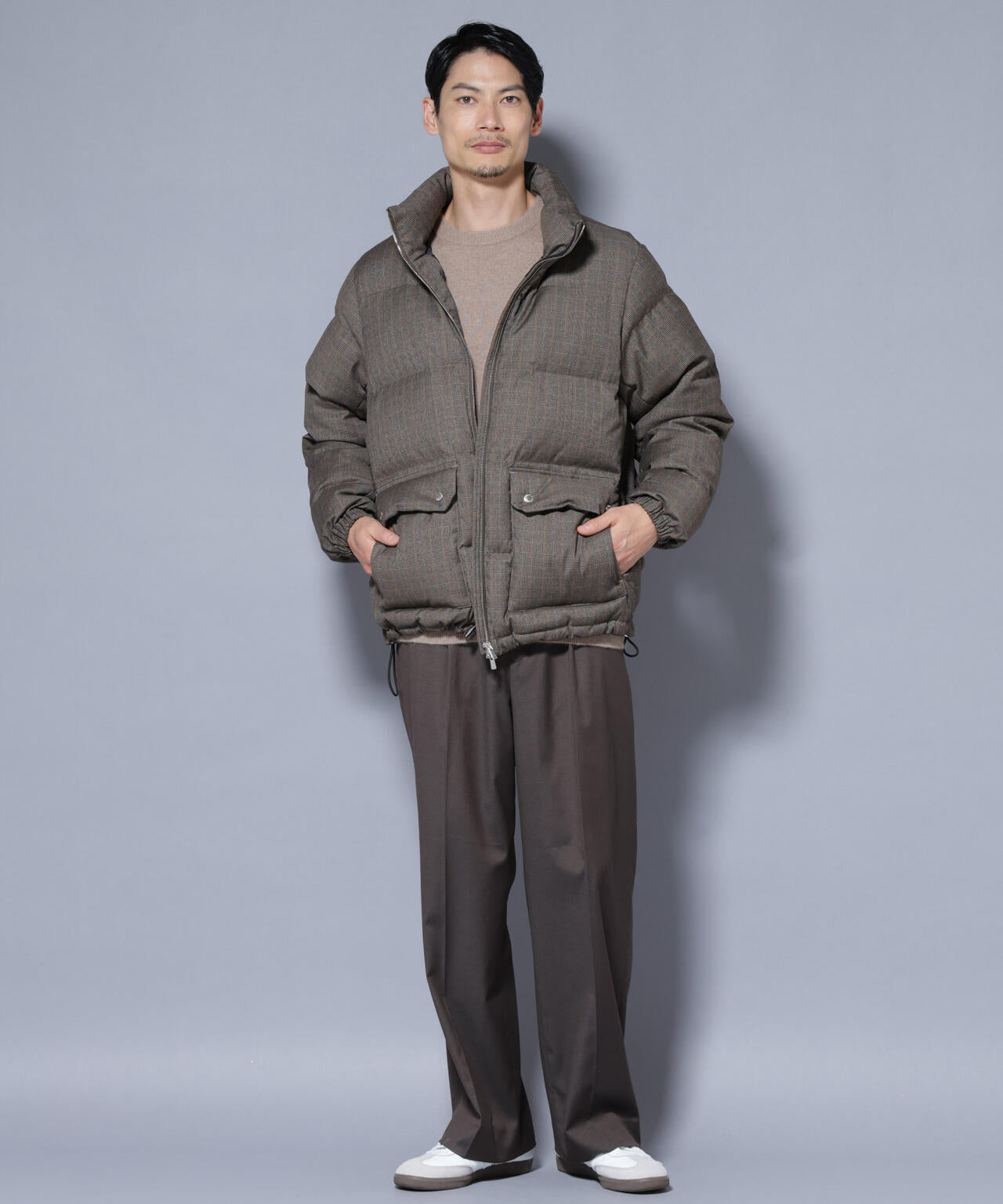 DELEGANTE エアリーサキソニー／グレンチェックTAIONダウンジャケット