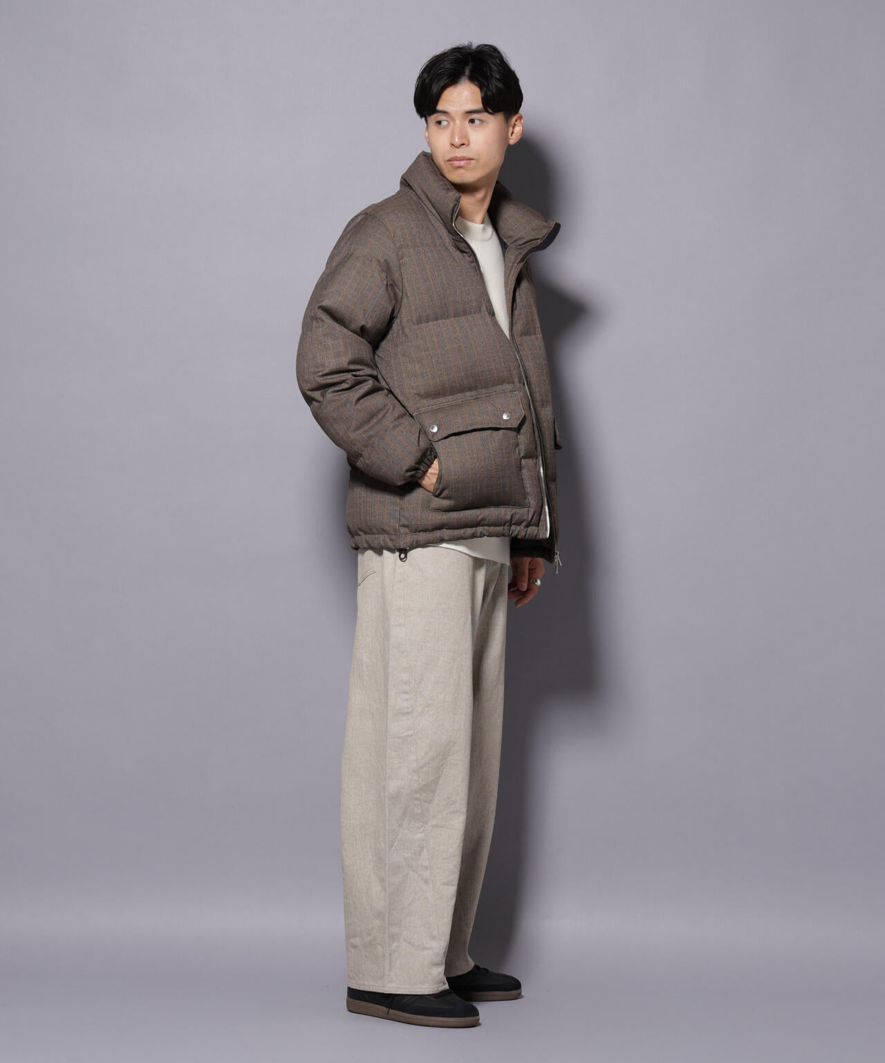 DELEGANTE エアリーサキソニー／グレンチェックTAIONダウンジャケット 6685214206