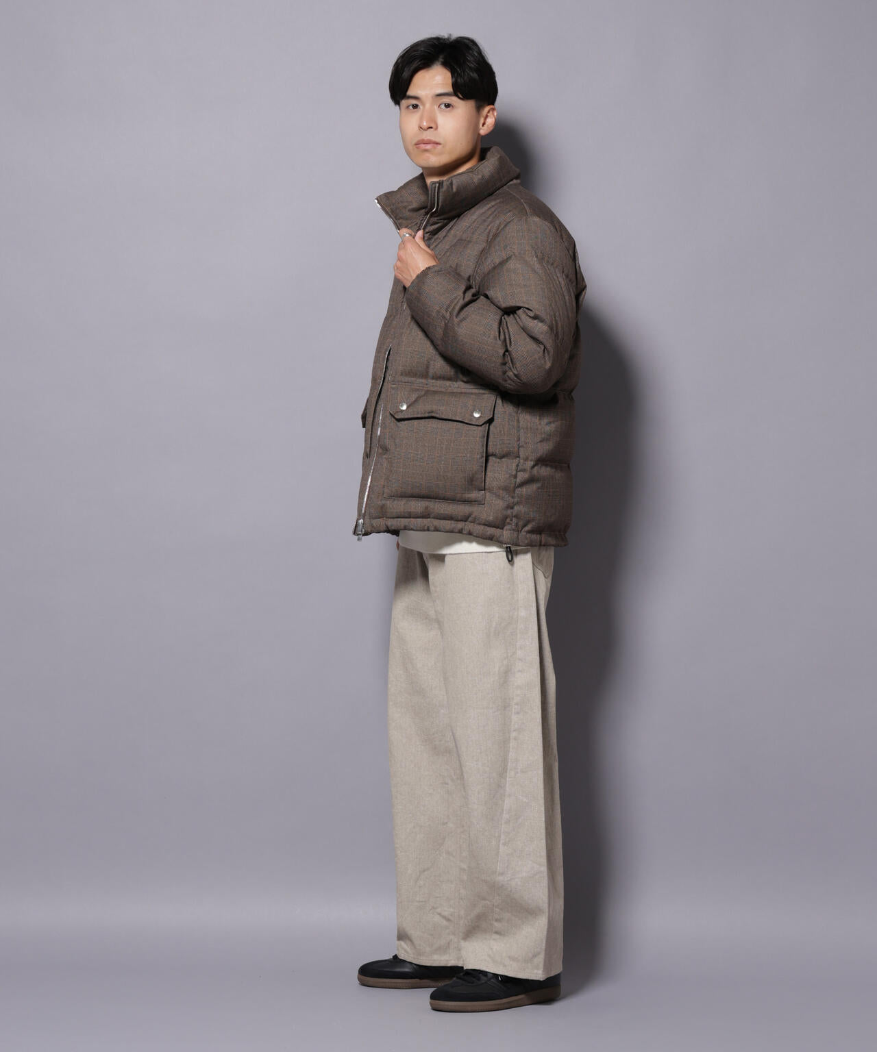 DELEGANTE エアリーサキソニー／グレンチェックTAIONダウンジャケット 6685214206