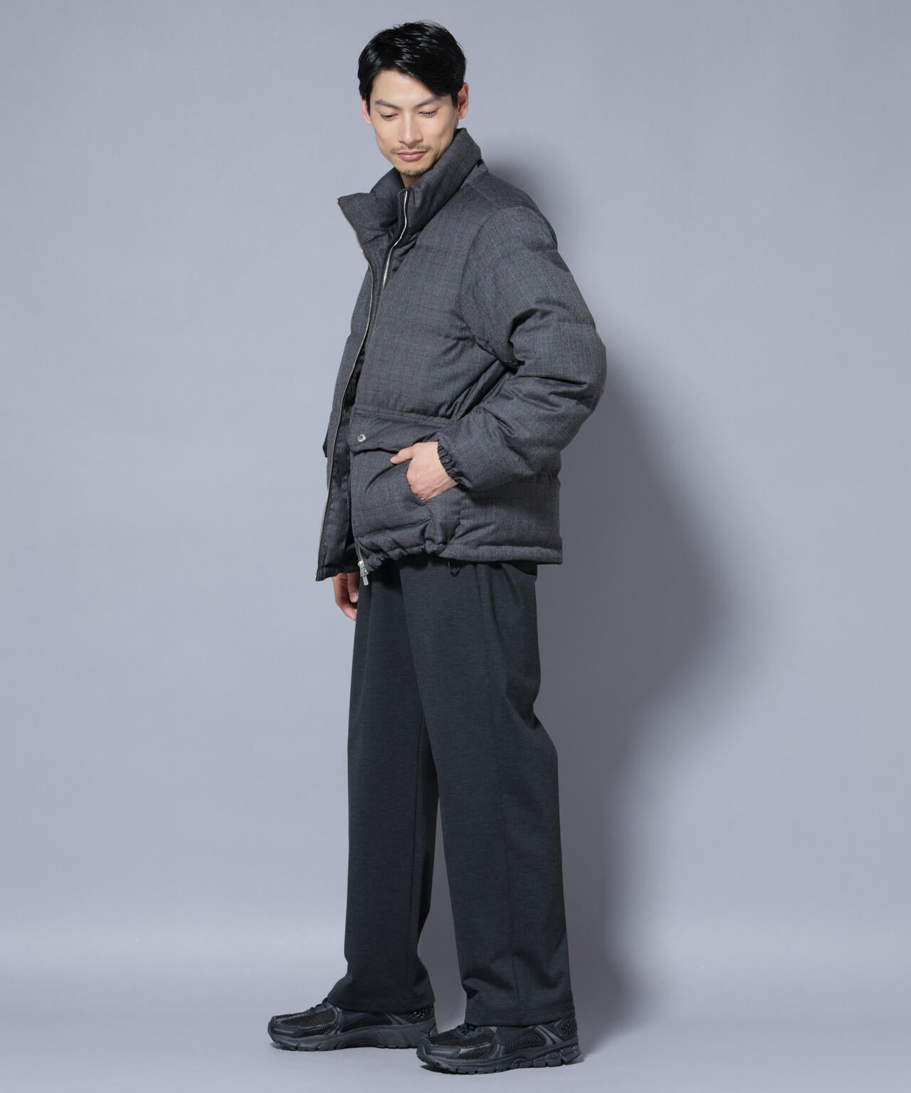 DELEGANTE エアリーサキソニー／グレンチェックTAIONダウンジャケット