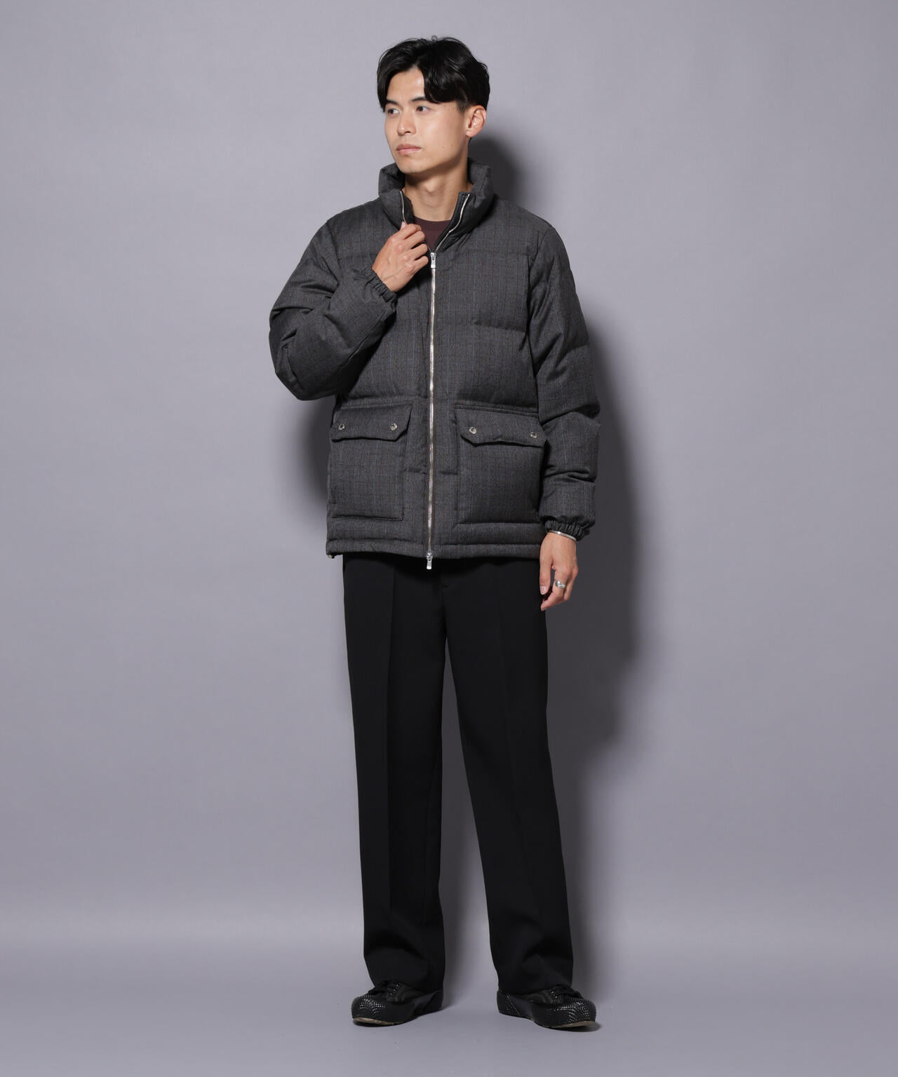 DELEGANTE エアリーサキソニー／グレンチェックTAIONダウンジャケット