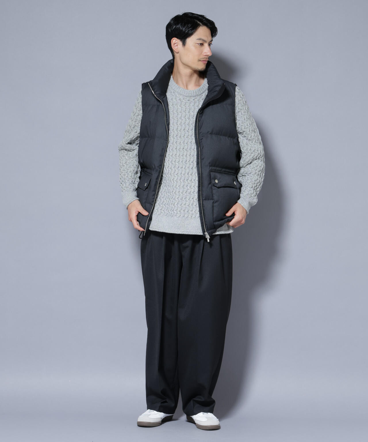 DELEGANTE エアリーサキソニー/グレンチェックTAIONダウンベスト