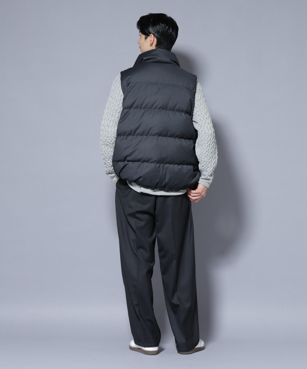 【ことぱ】  (XS)ダウンベスト ダークグレー DELEGANTE エアリーサキソニー/グレンチェックTAIONダウンベスト