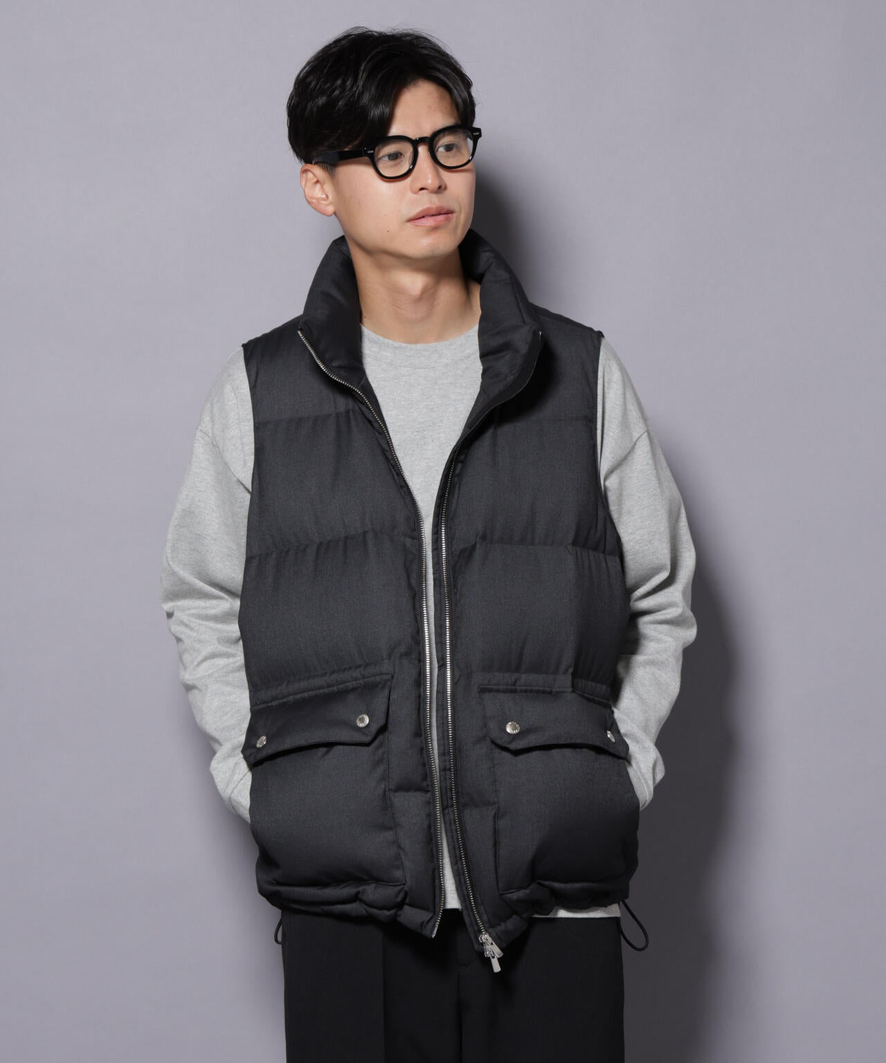 DELEGANTE エアリーサキソニー/グレンチェックTAIONダウンベスト