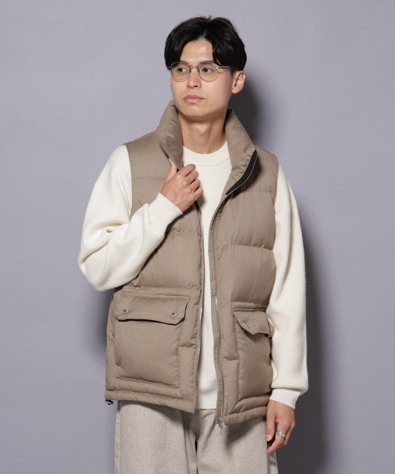 DELEGANTE エアリーサキソニー/グレンチェックTAIONダウンベスト 6685214207