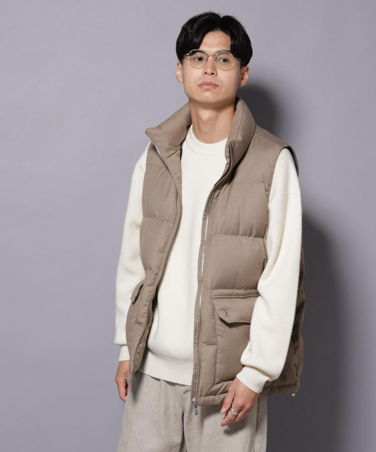 DELEGANTE エアリーサキソニー/グレンチェックTAIONダウンベスト 6685214207