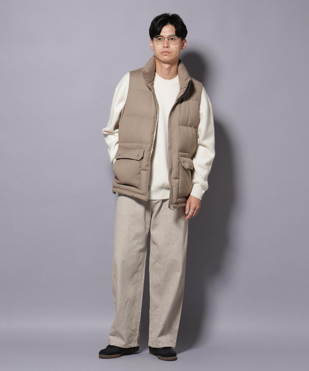 DELEGANTE エアリーサキソニー/グレンチェックTAIONダウンベスト 6685214207