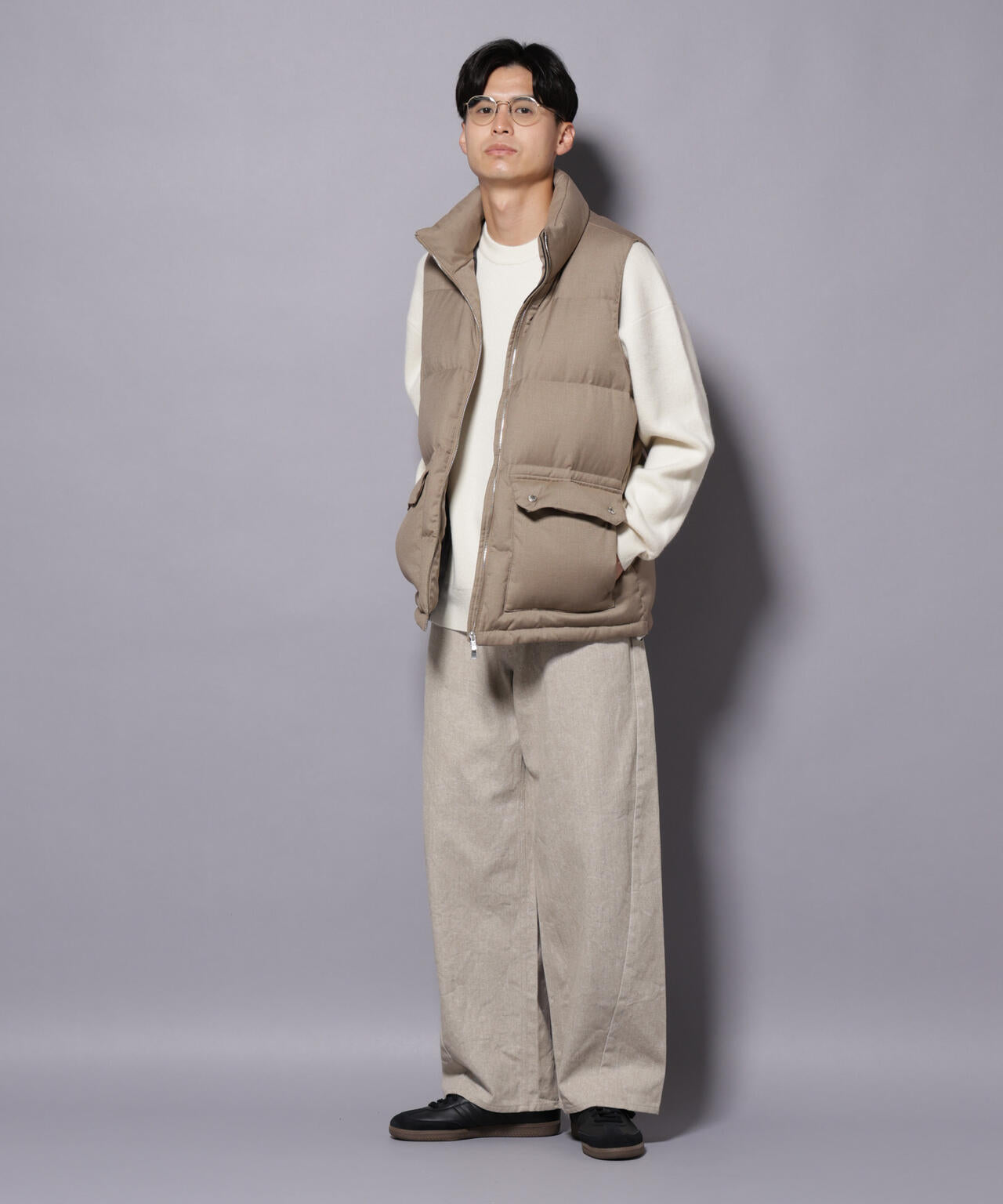 DELEGANTE エアリーサキソニー/グレンチェックTAIONダウンベスト 6685214207