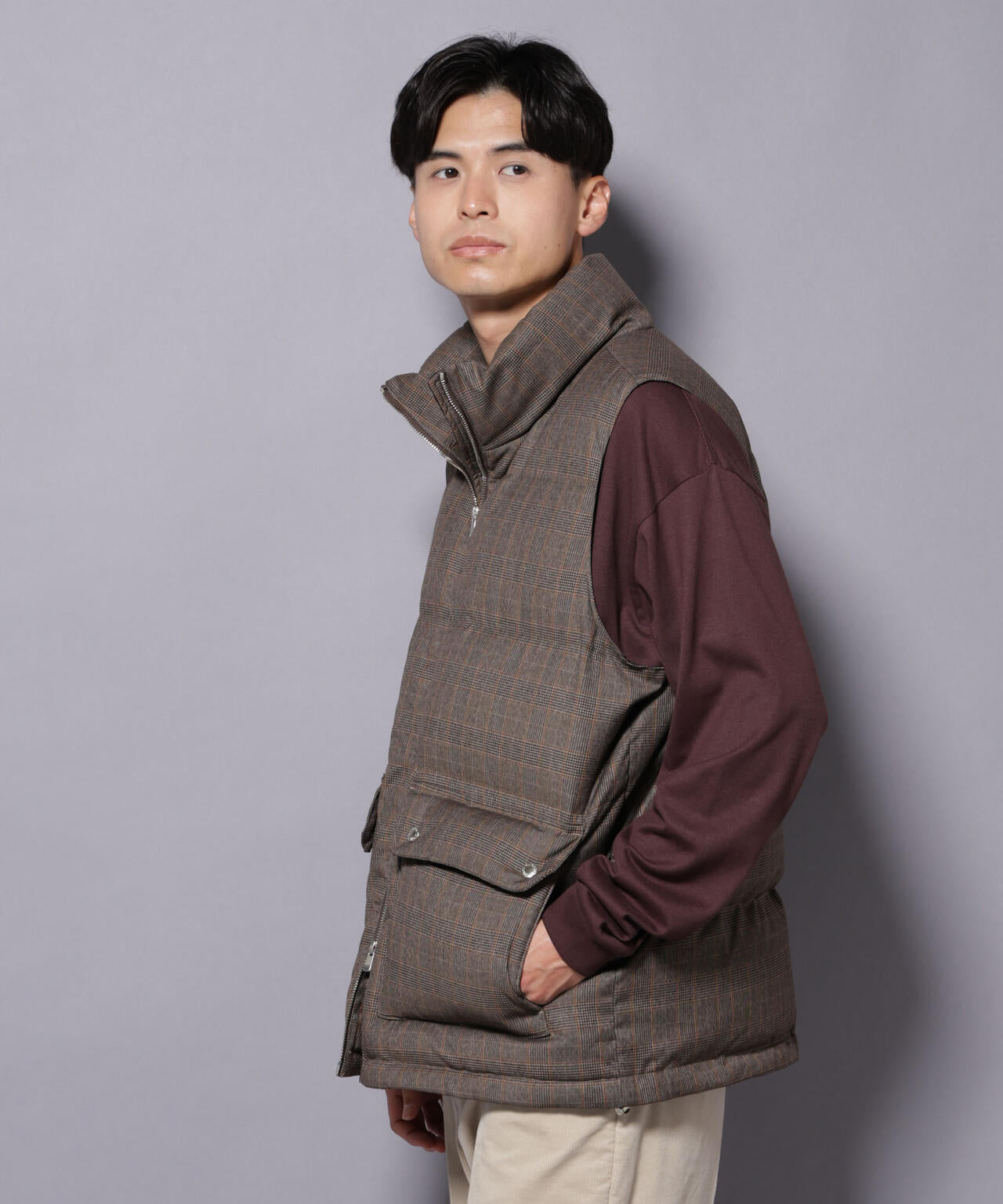 DELEGANTE エアリーサキソニー/グレンチェックTAIONダウンベスト 6685214207