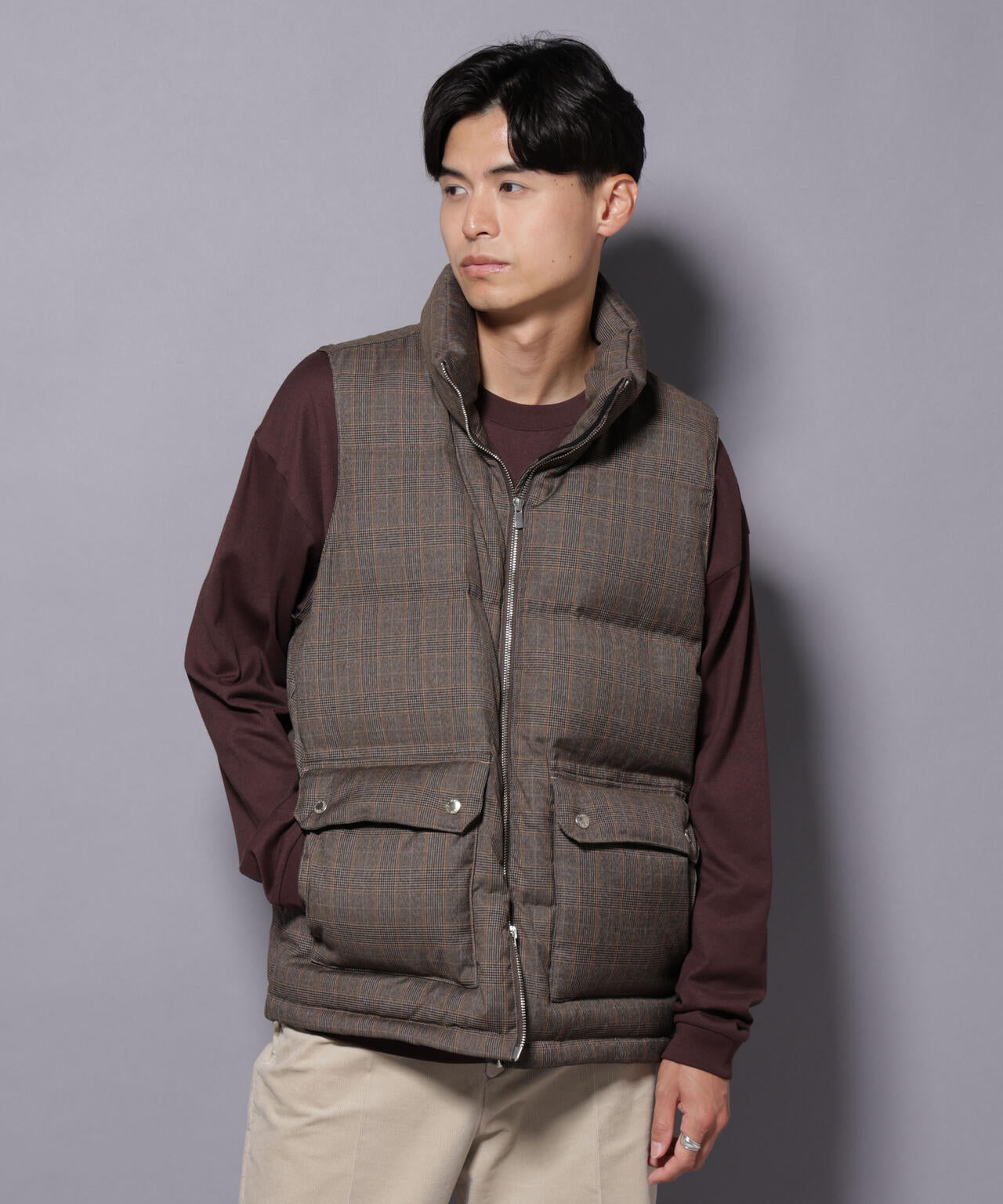 DELEGANTE エアリーサキソニー/グレンチェックTAIONダウンベスト 6685214207