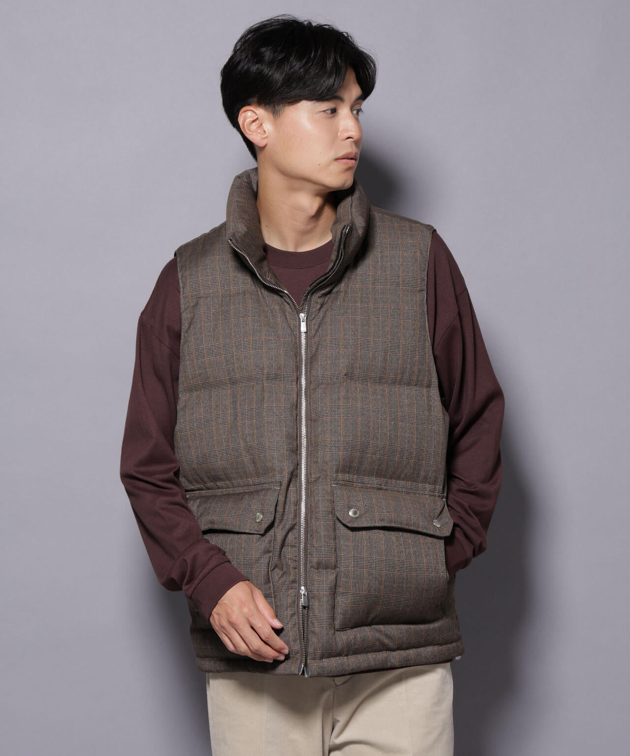 DELEGANTE エアリーサキソニー/グレンチェックTAIONダウンベスト 6685214207