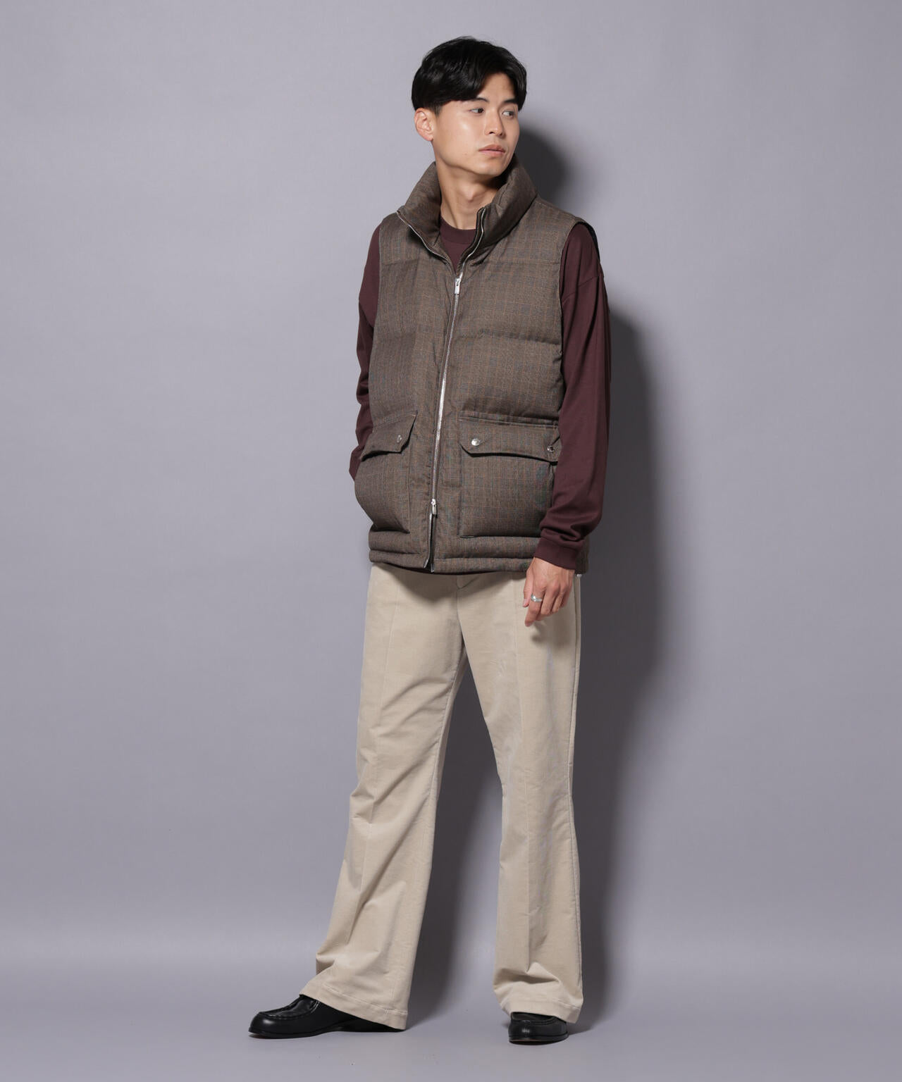 DELEGANTE エアリーサキソニー/グレンチェックTAIONダウンベスト 6685214207