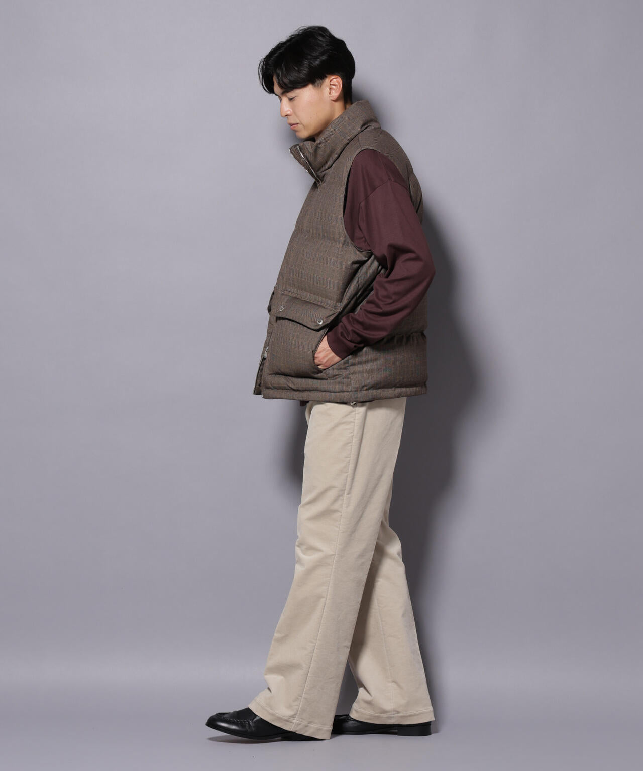 DELEGANTE エアリーサキソニー/グレンチェックTAIONダウンベスト 6685214207