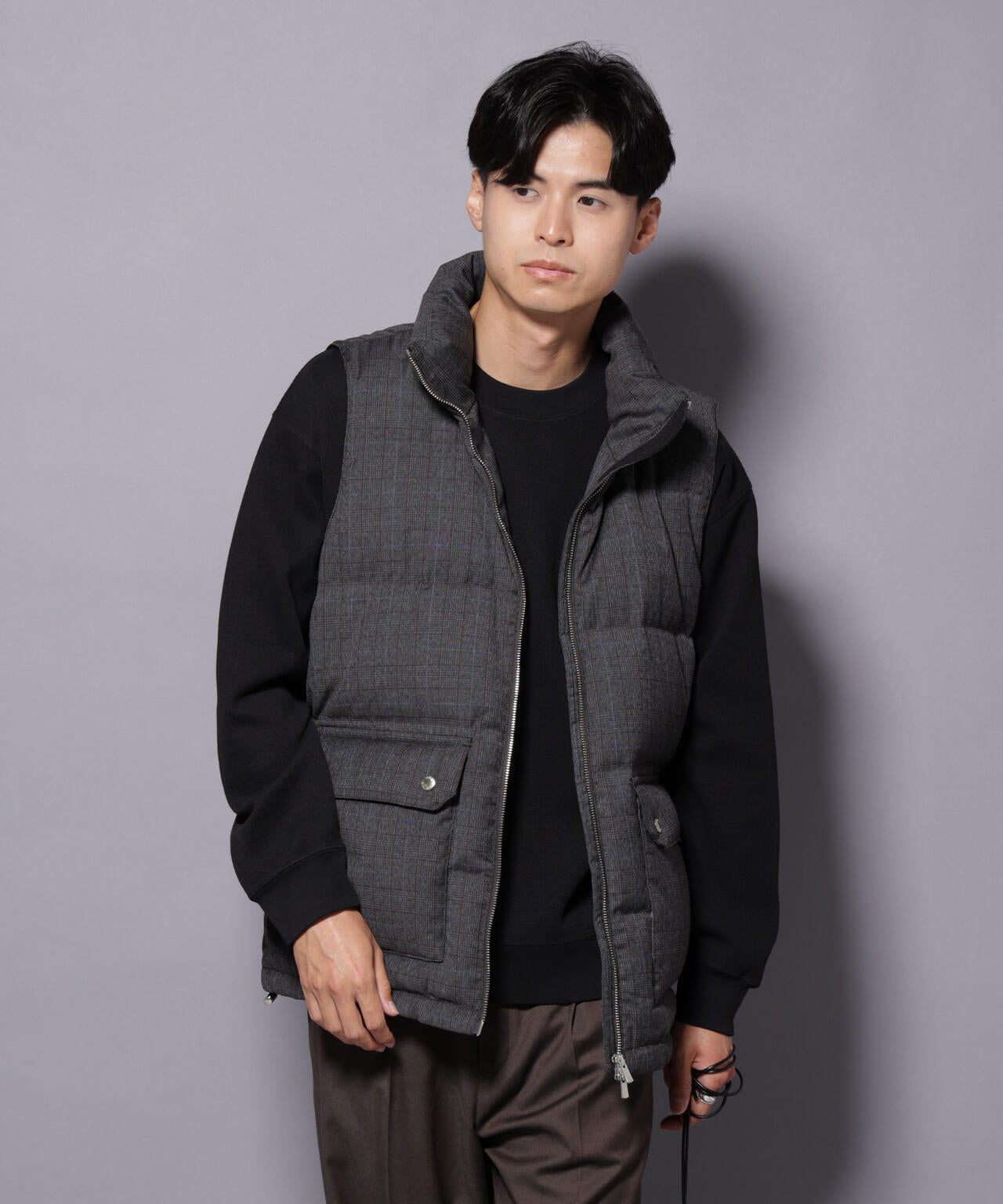 DELEGANTE エアリーサキソニー/グレンチェックTAIONダウンベスト