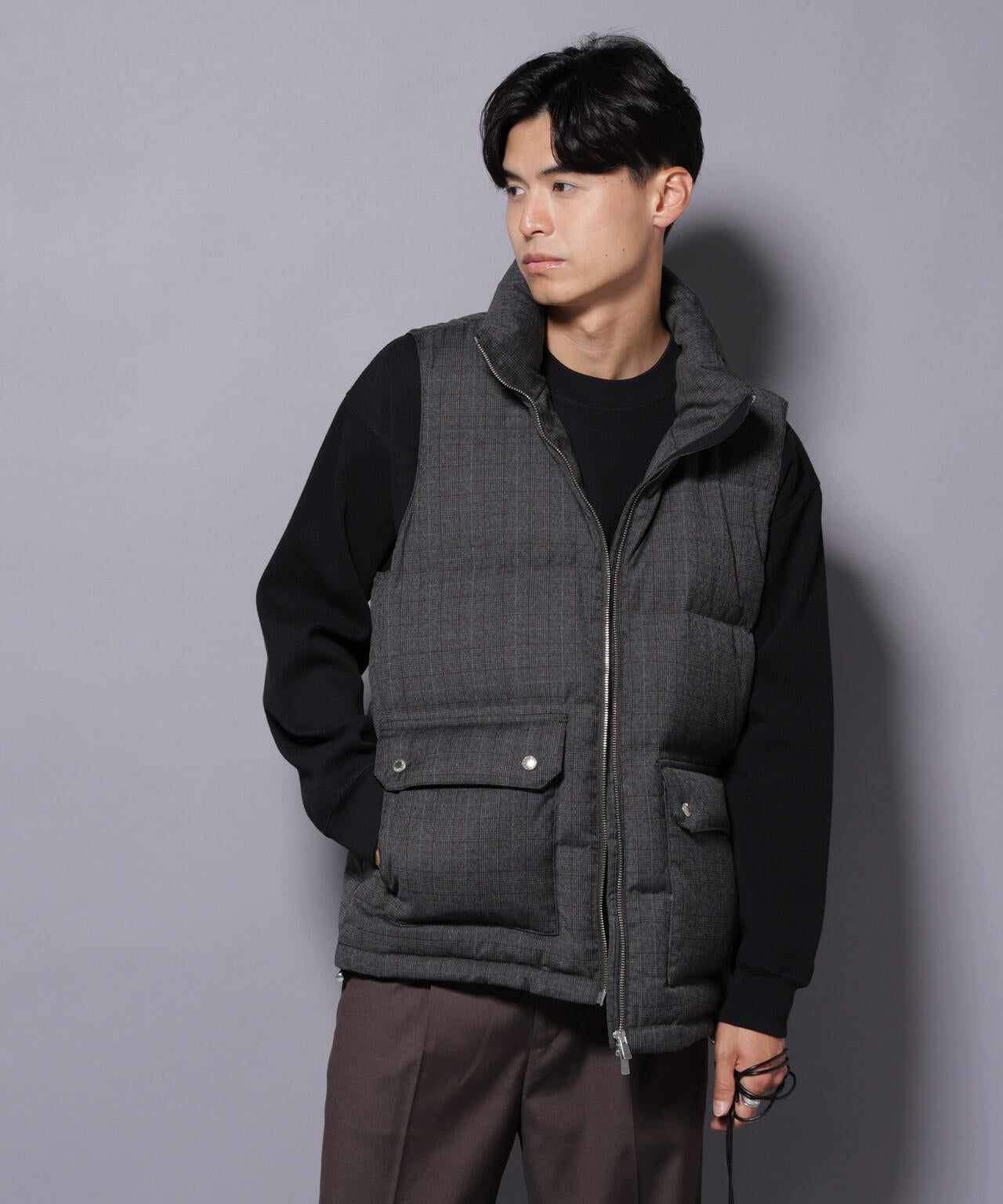 DELEGANTE エアリーサキソニー/グレンチェックTAIONダウンベスト 6685214207