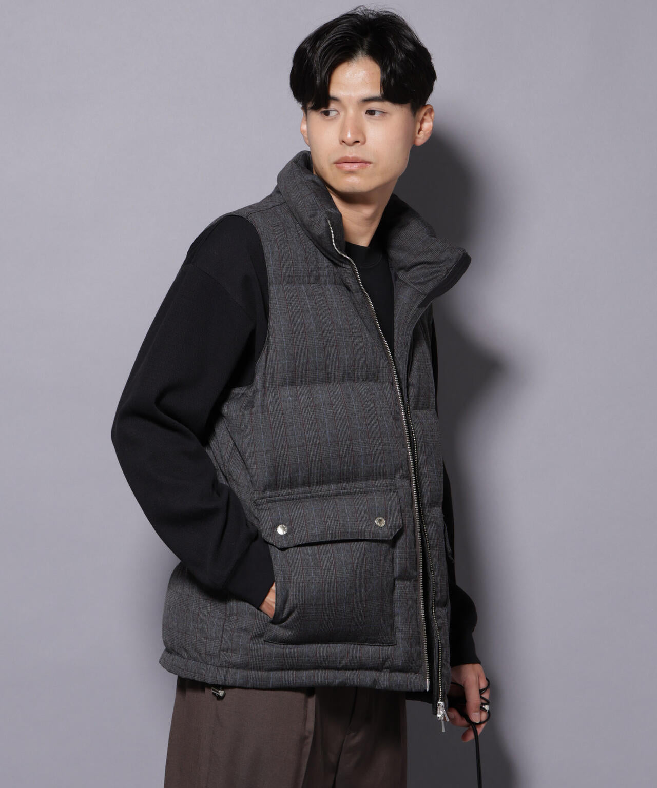 DELEGANTE エアリーサキソニー/グレンチェックTAIONダウンベスト