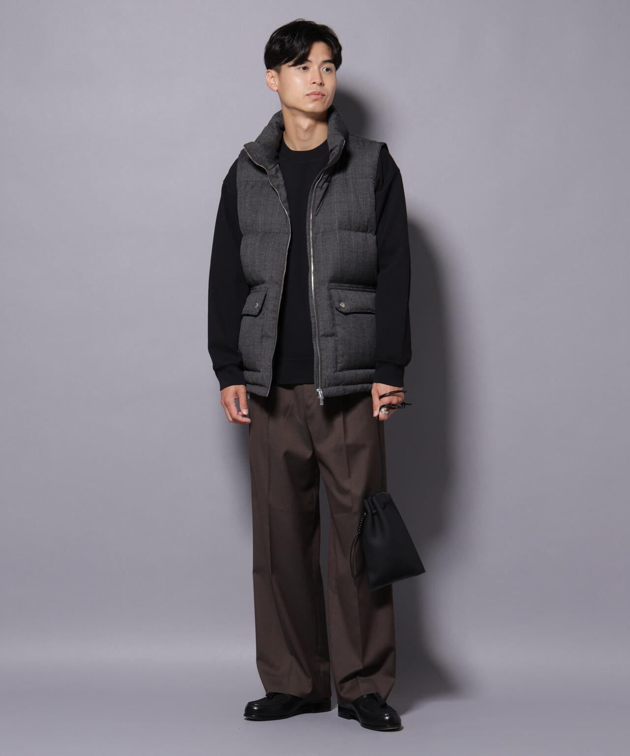 DELEGANTE エアリーサキソニー/グレンチェックTAIONダウンベスト 6685214207