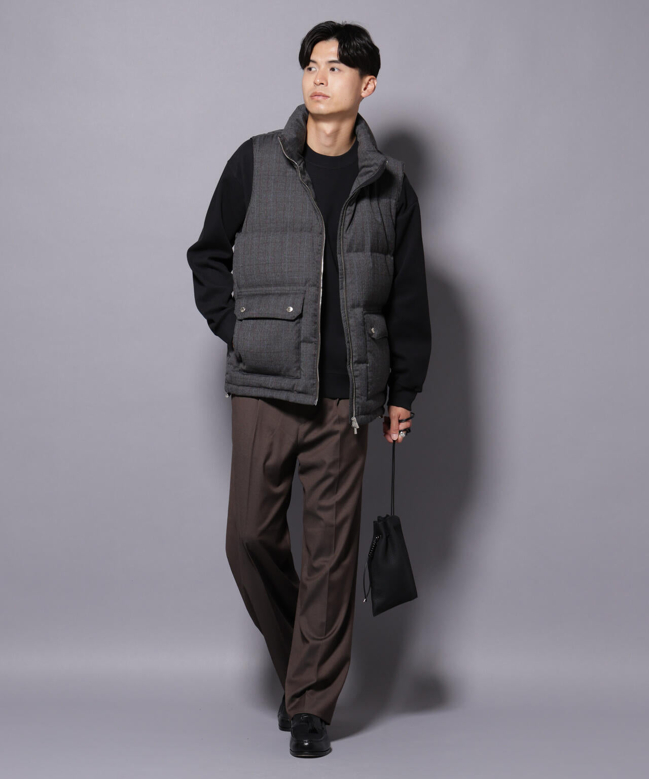 DELEGANTE エアリーサキソニー/グレンチェックTAIONダウンベスト