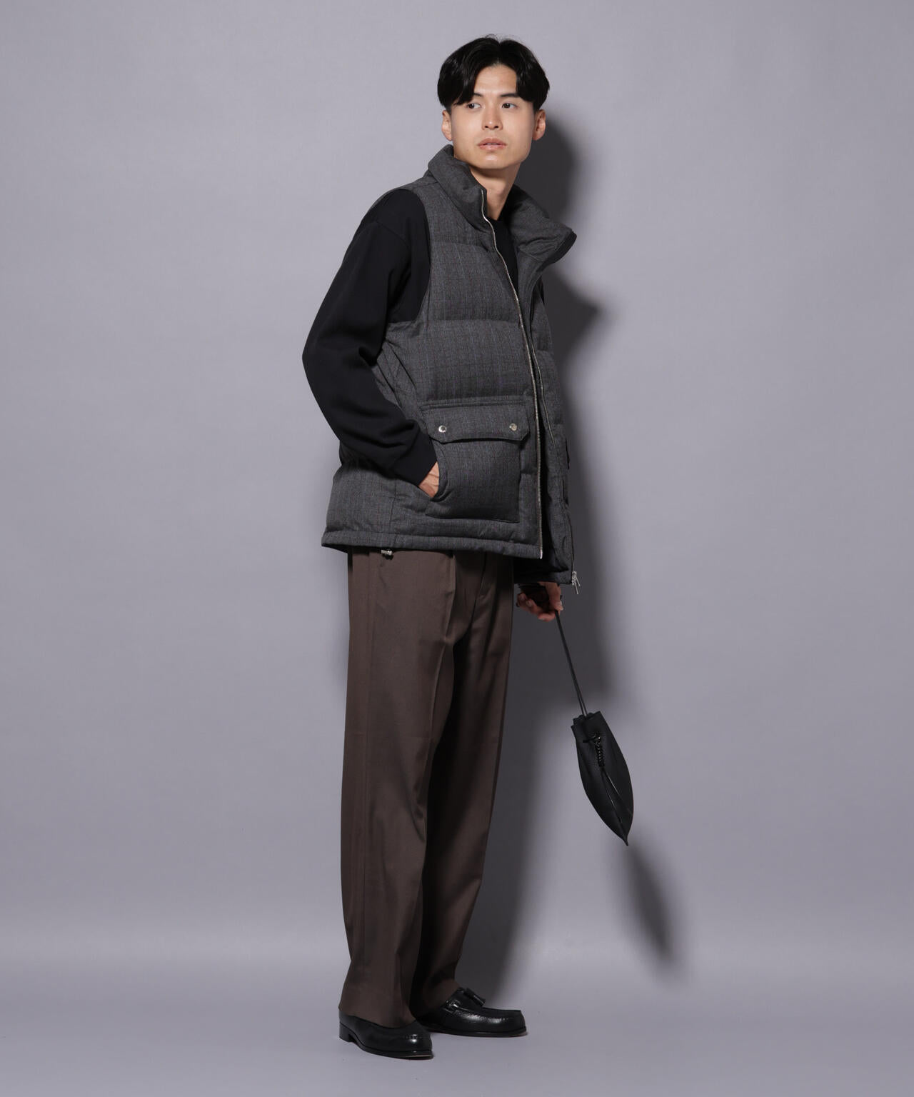 DELEGANTE エアリーサキソニー/グレンチェックTAIONダウンベスト 6685214207