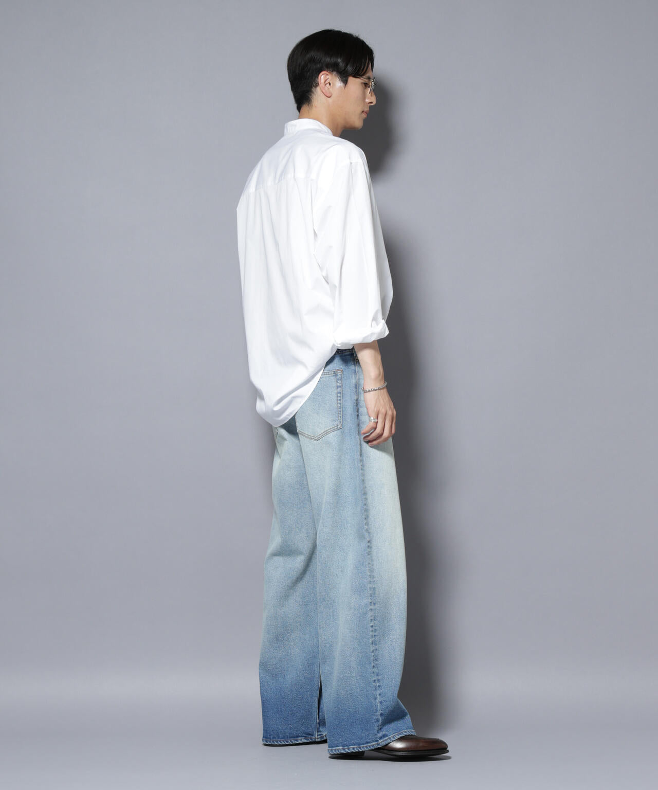 「大人のワイドシャツ」バンドカラー 長袖 6685220205