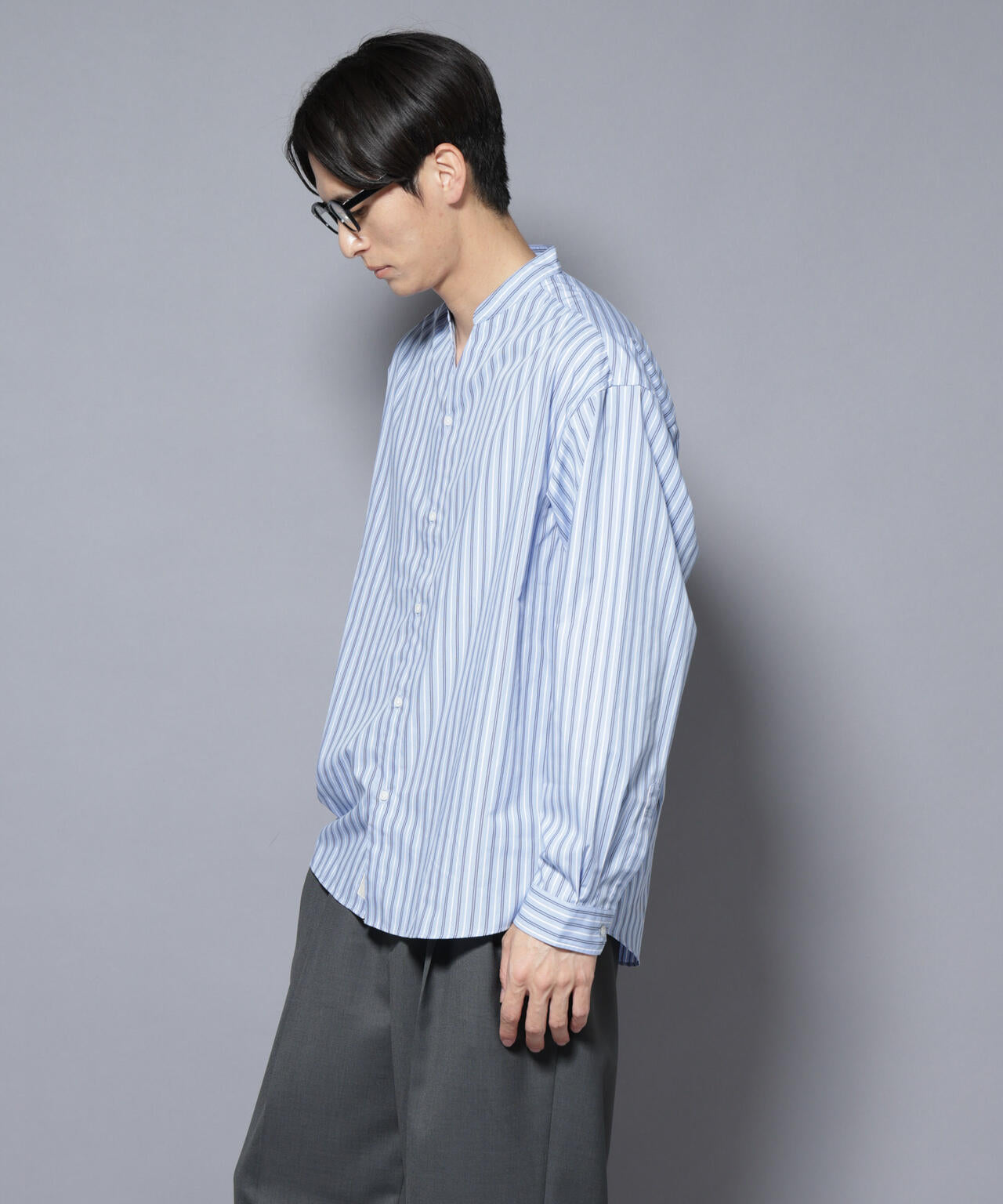「大人のワイドシャツ」バンドカラー 長袖 6685220205