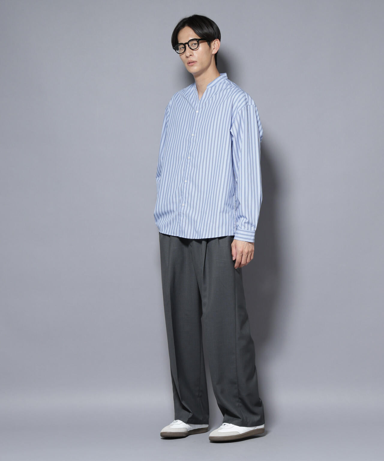 「大人のワイドシャツ」バンドカラー 長袖 6685220205