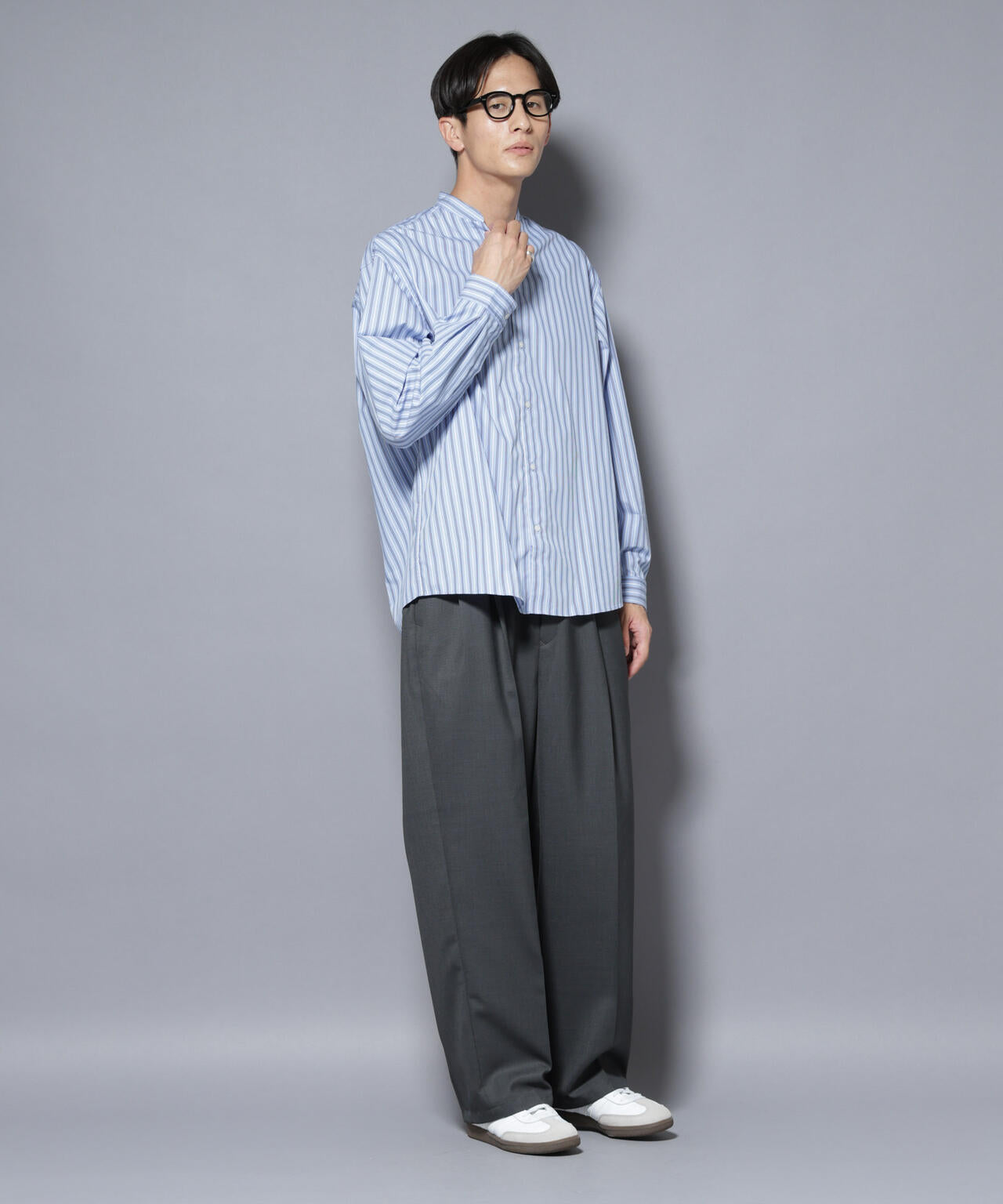 「大人のワイドシャツ」バンドカラー 長袖 6685220205