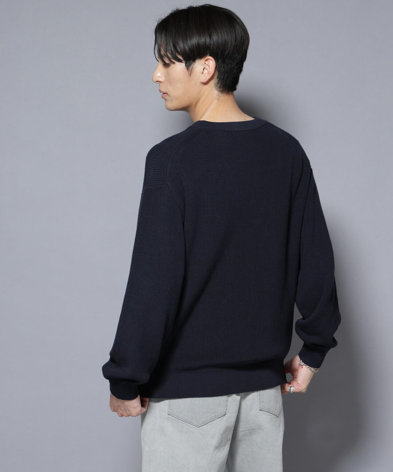 マーセライズコットン 畦クルーネックニット