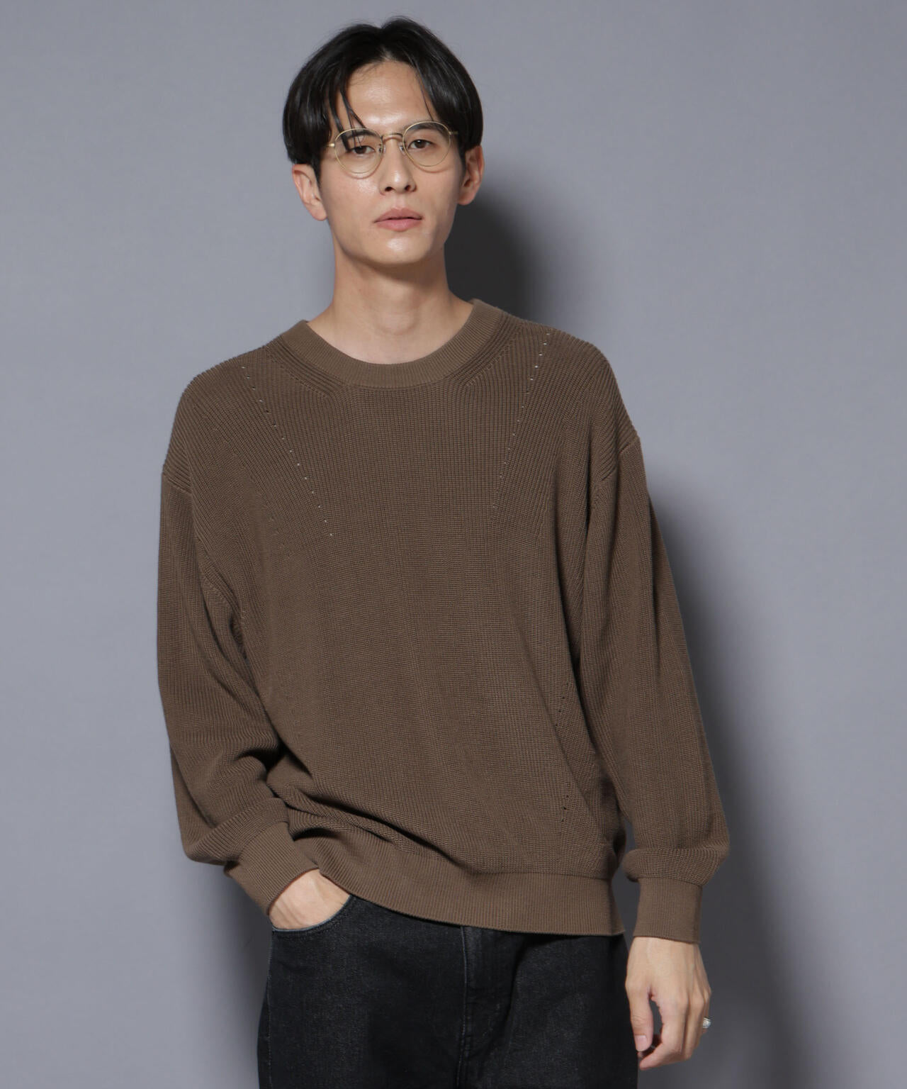 新品　theory luxe コットンニット クルーネック　アースカラー　手洗可 マーセライズコットン 畦クルーネックニット