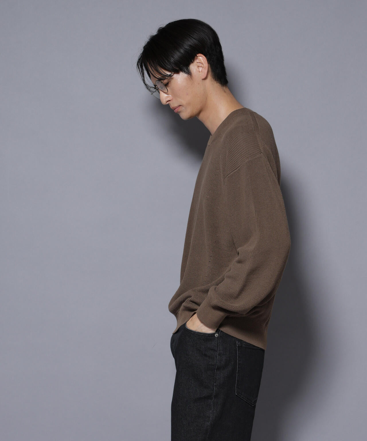 マーセライズコットン 畦クルーネックニット 6685222219