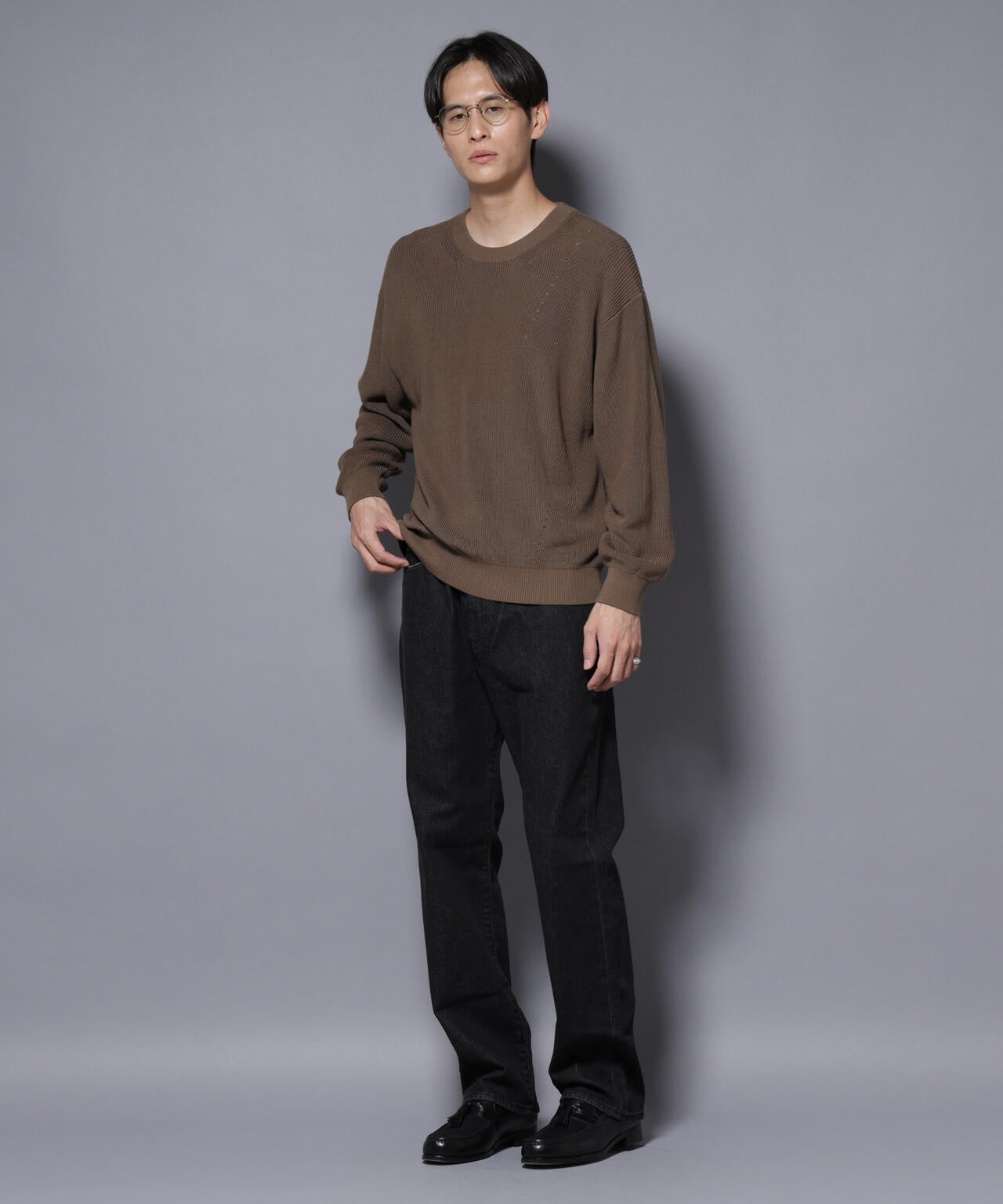 マーセライズコットン 畦クルーネックニット 6685222219