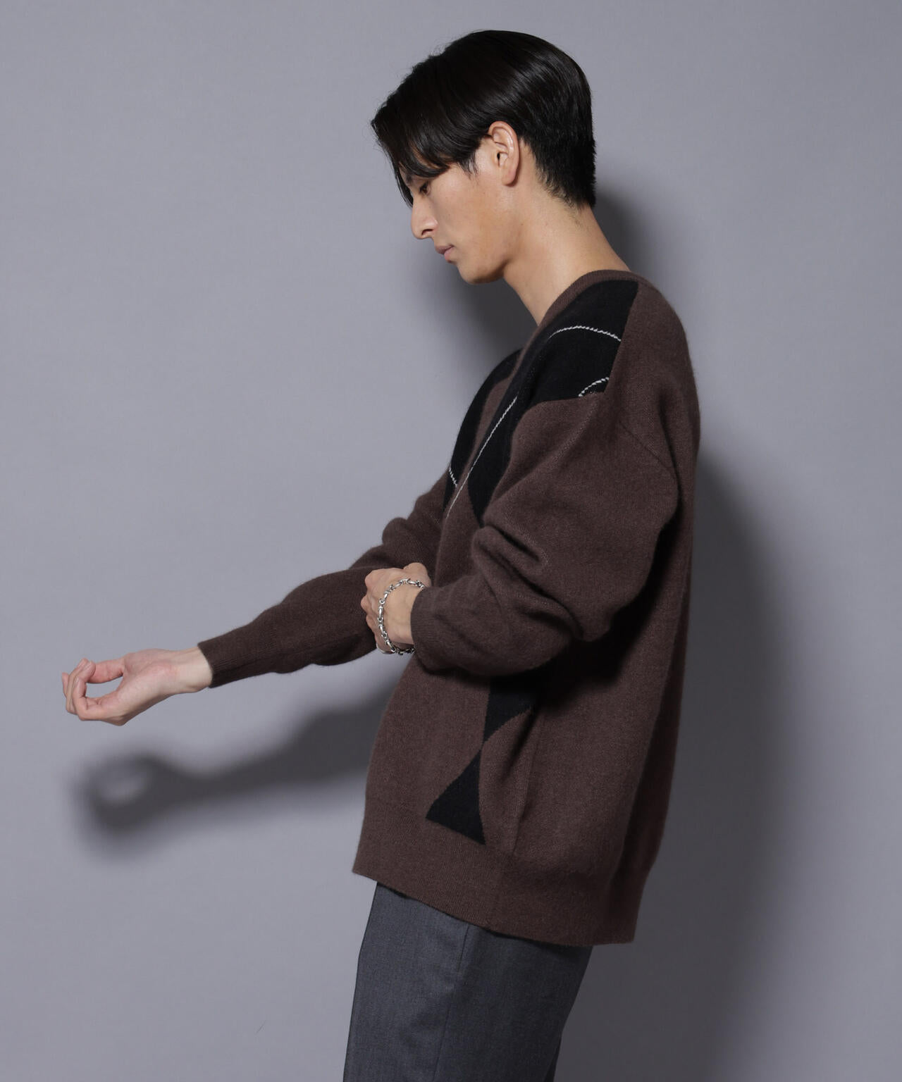 ナノユニバース（NANO universe）/アンゴラ混アーガイルVネックニット アンゴラ混アーガイルVネックニット