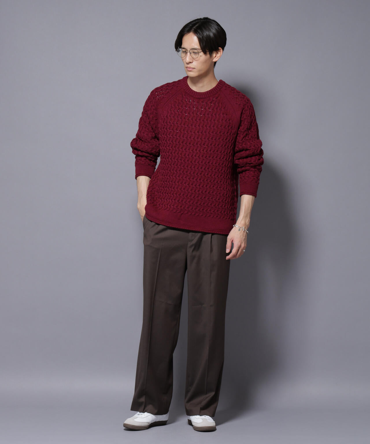 新品タグ付✨【NON NO】カシミヤ混ニット　ケーブル編み　レンガ色　トグル　L 新品タグ付✨【NON NO】カシミヤ混ニット ケーブル編み レンガ色 トグル L