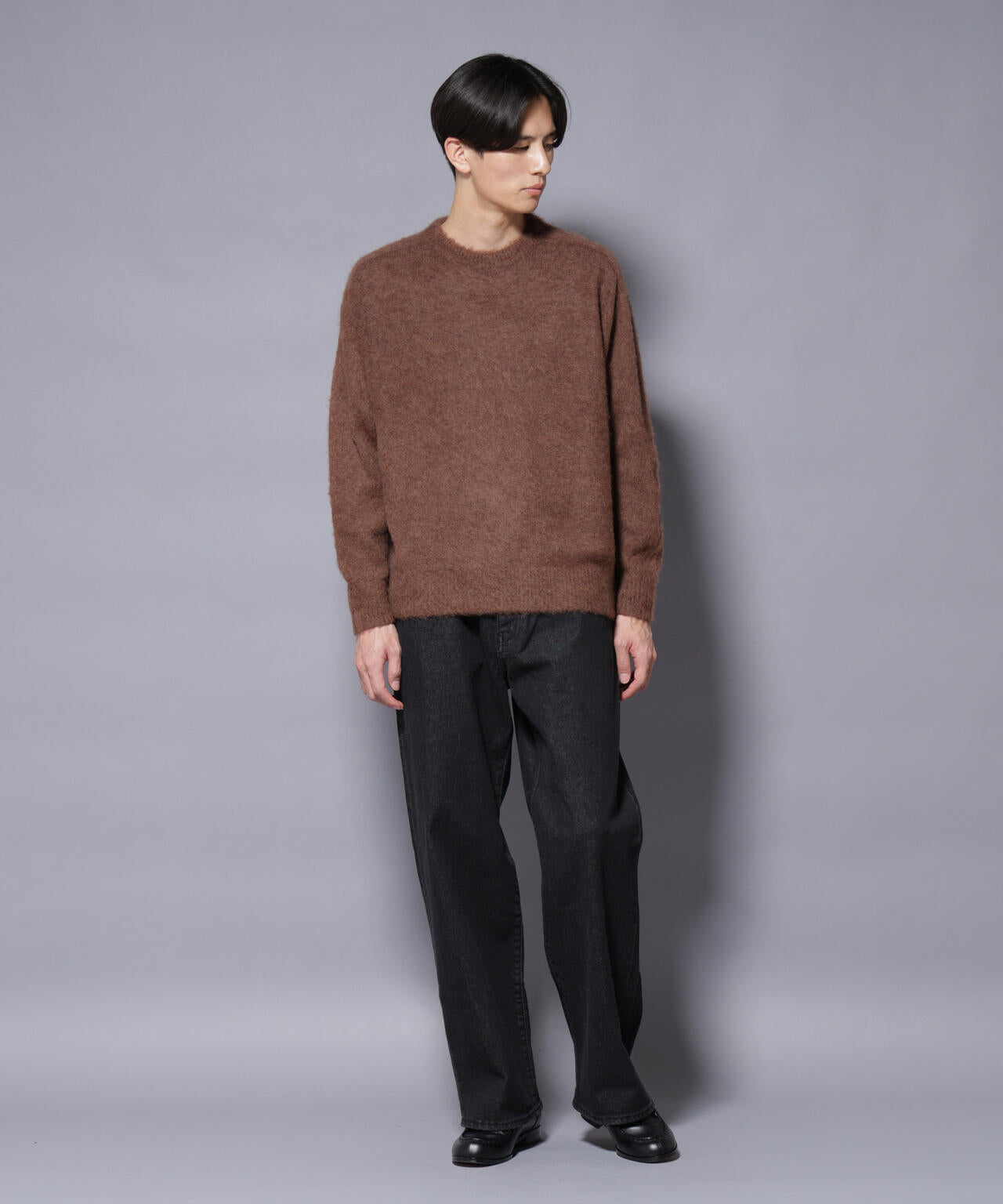 Comoli ブラウン 薄クルーネックニット COMOLI カシミヤクルーネックニット