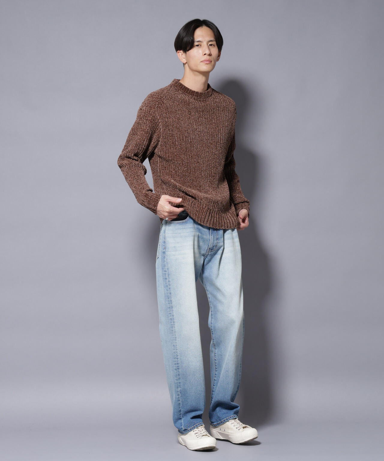 ローゲージ ベロアモール クルーネックニット 6685222238