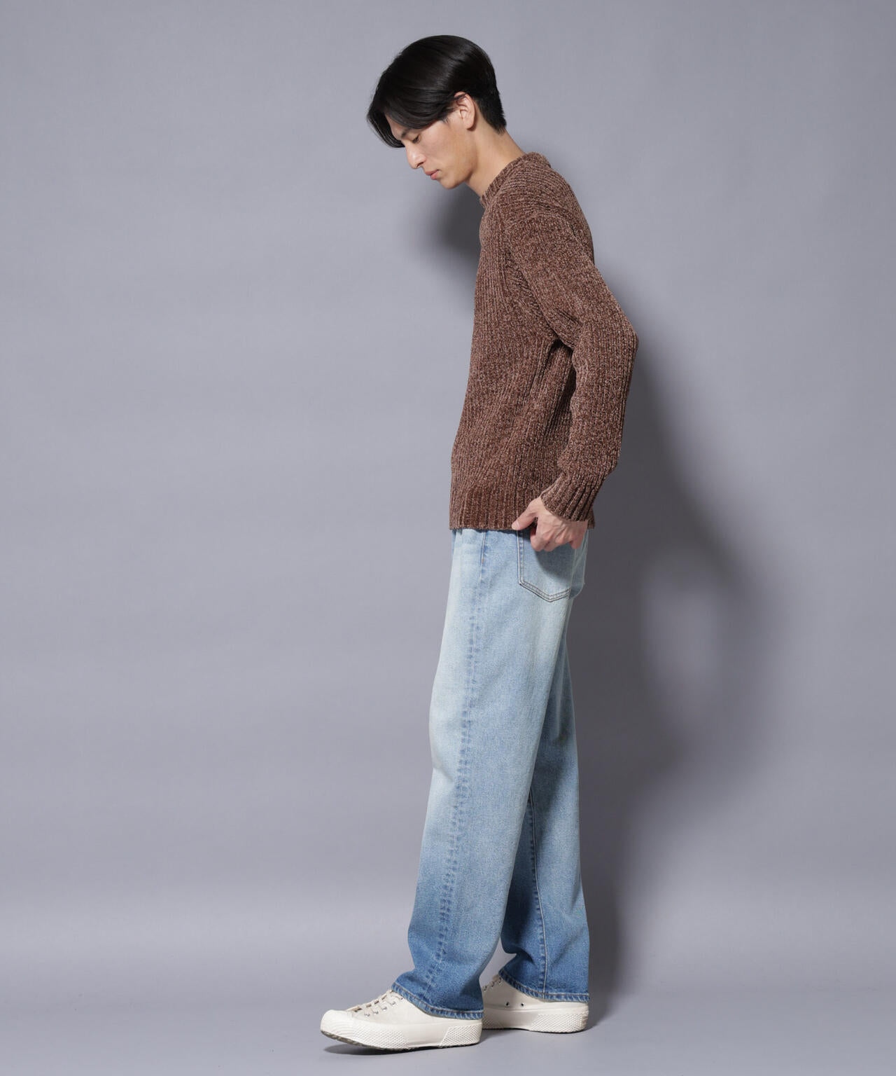 ローゲージ ベロアモール クルーネックニット 6685222238