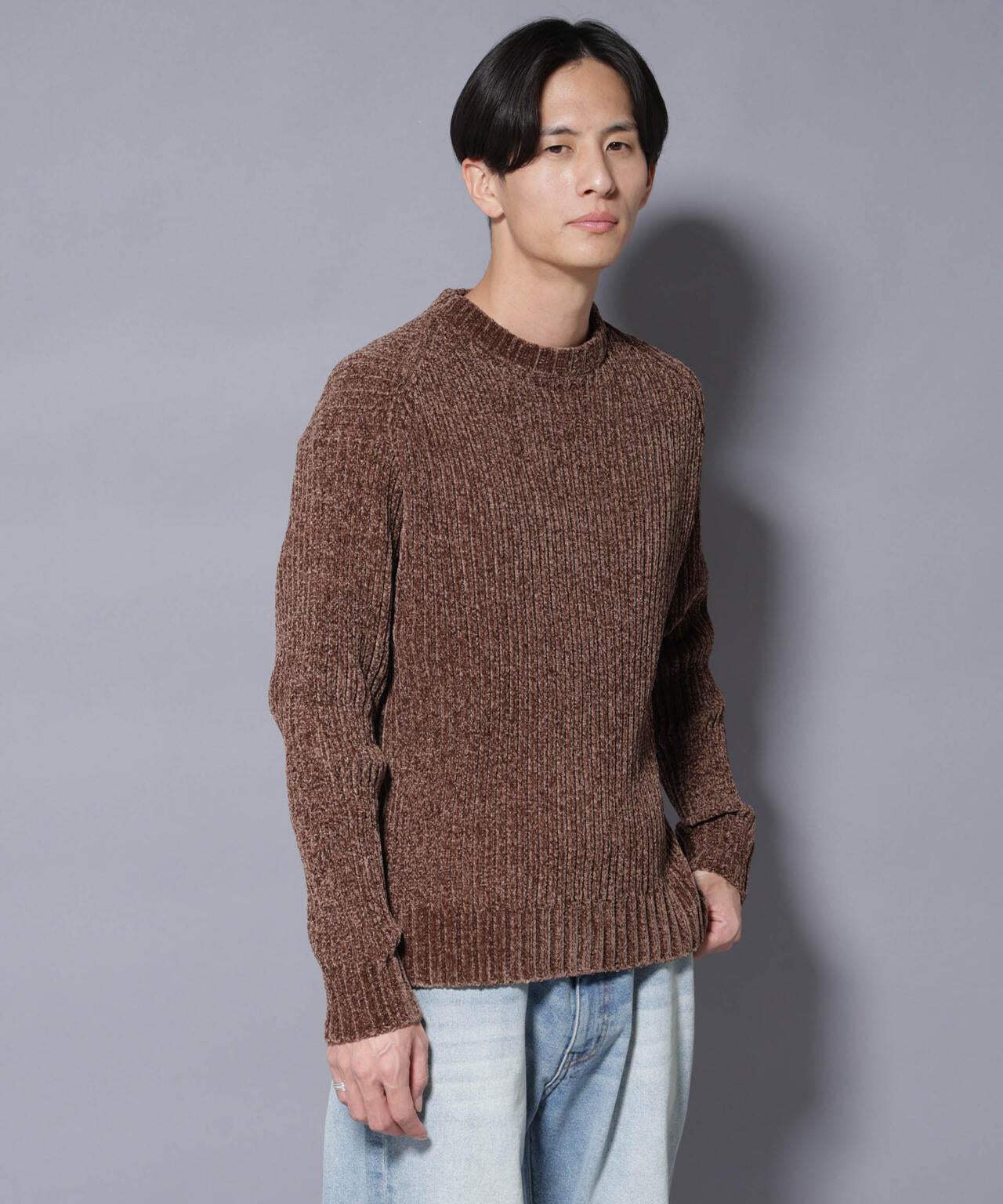 ローゲージ ベロアモール クルーネックニット 6685222238