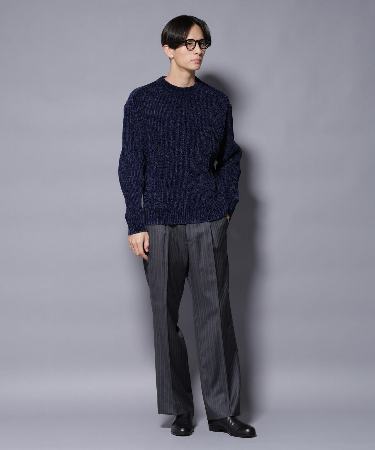 ローゲージ ベロアモール クルーネックニット 6685222238