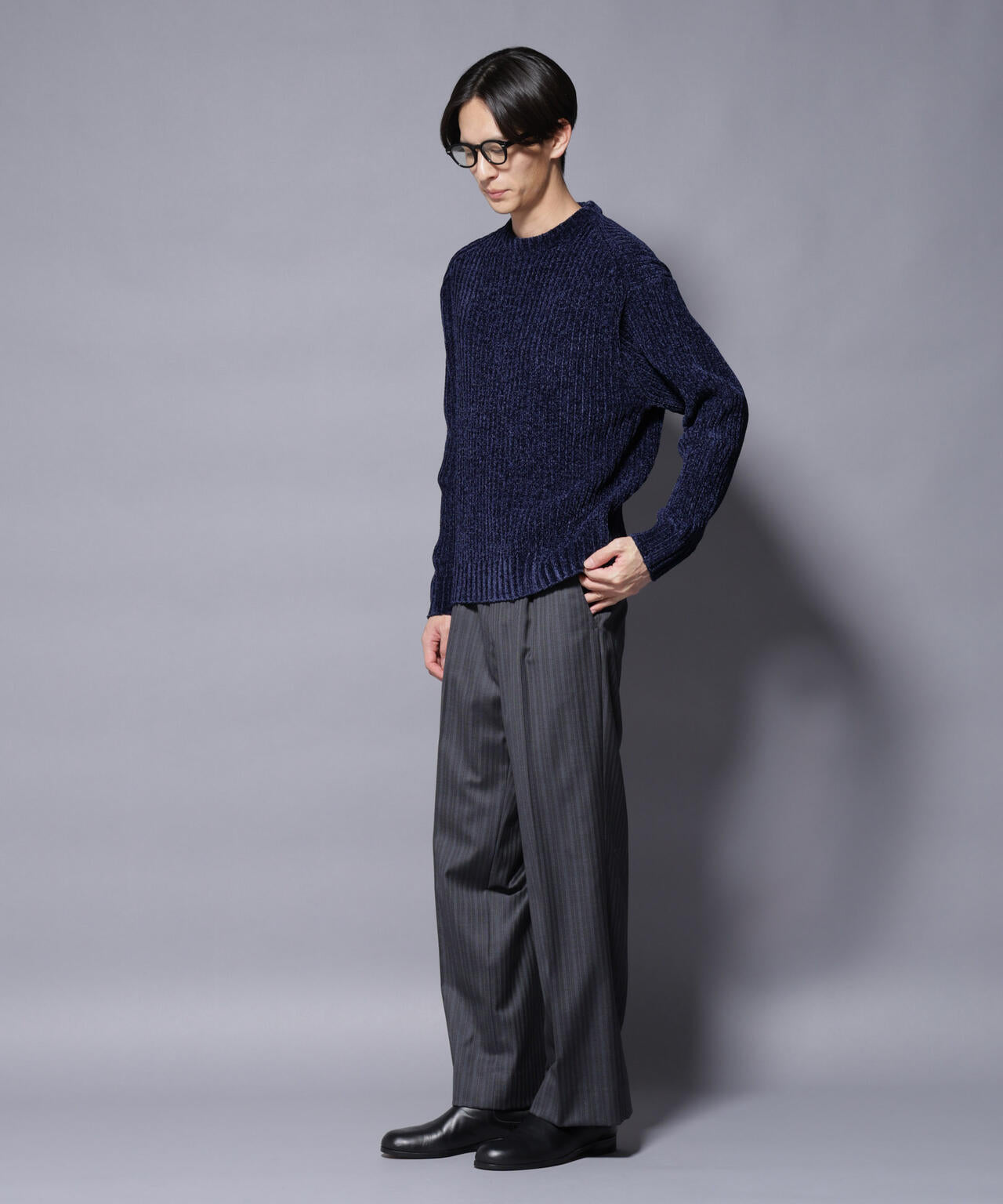 ローゲージ ベロアモール クルーネックニット