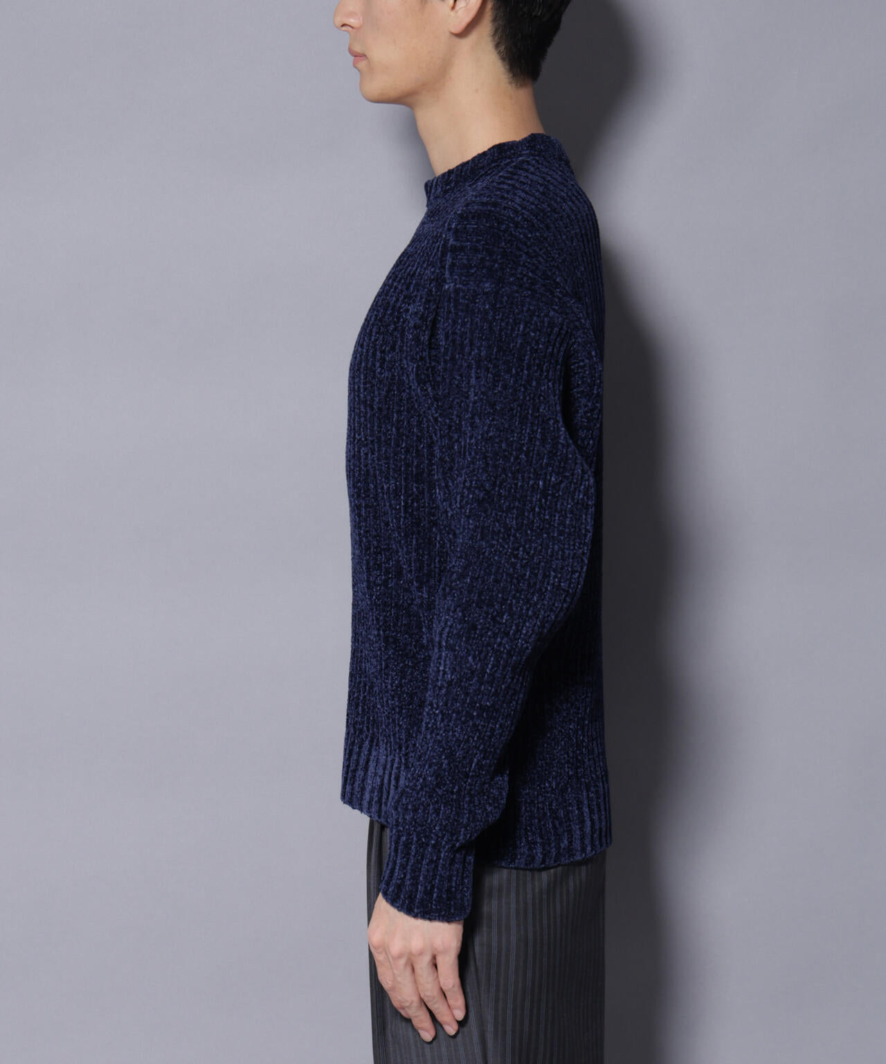 ローゲージ ベロアモール クルーネックニット